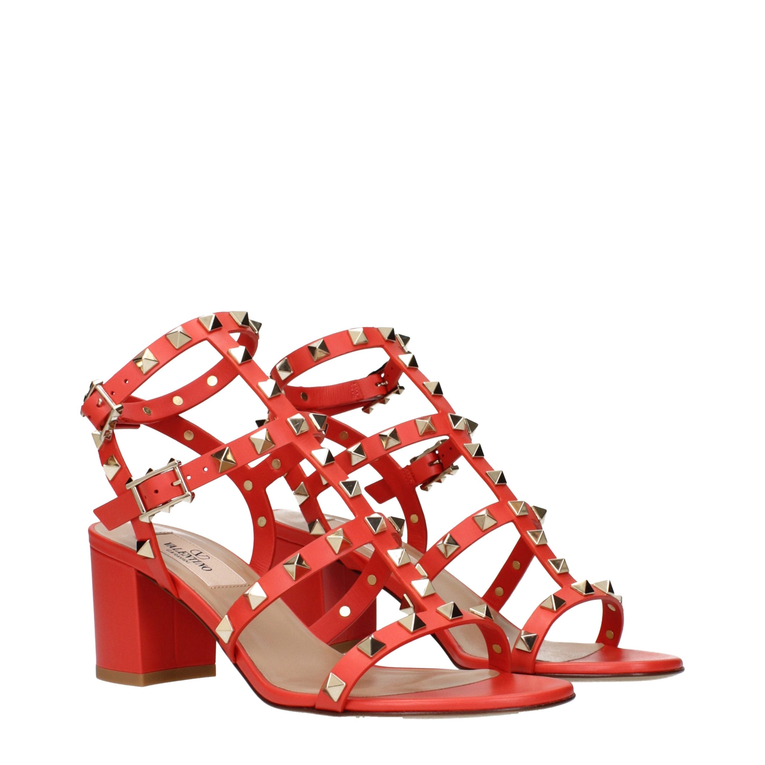 Orange Leather Platform Sandals
