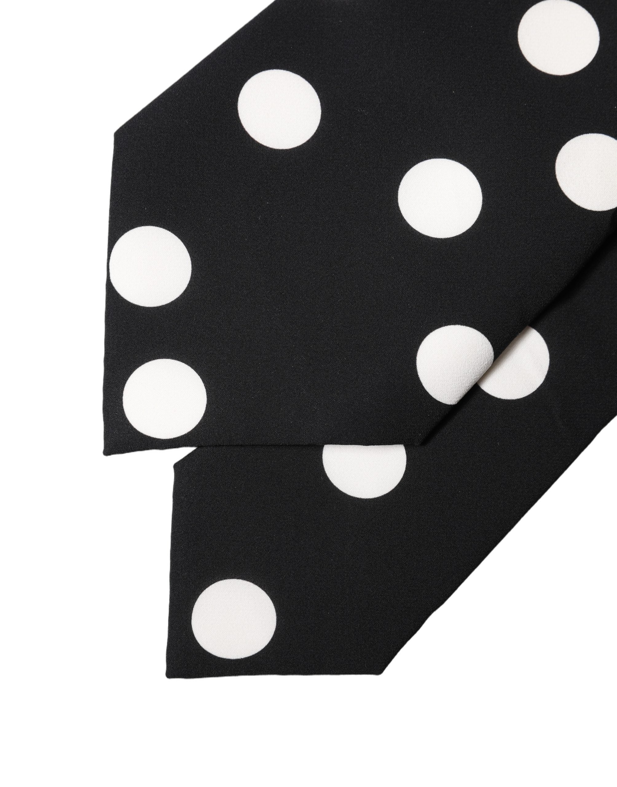 Black White Polka Dot Silk Adjustable Women Necktie Tie