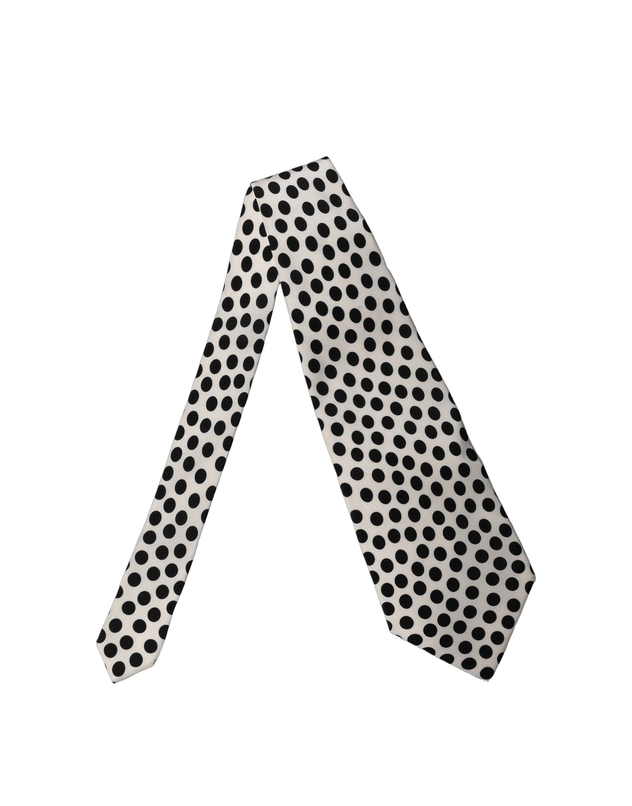 White Black Polka Dot Silk Adjustable Women Necktie Tie