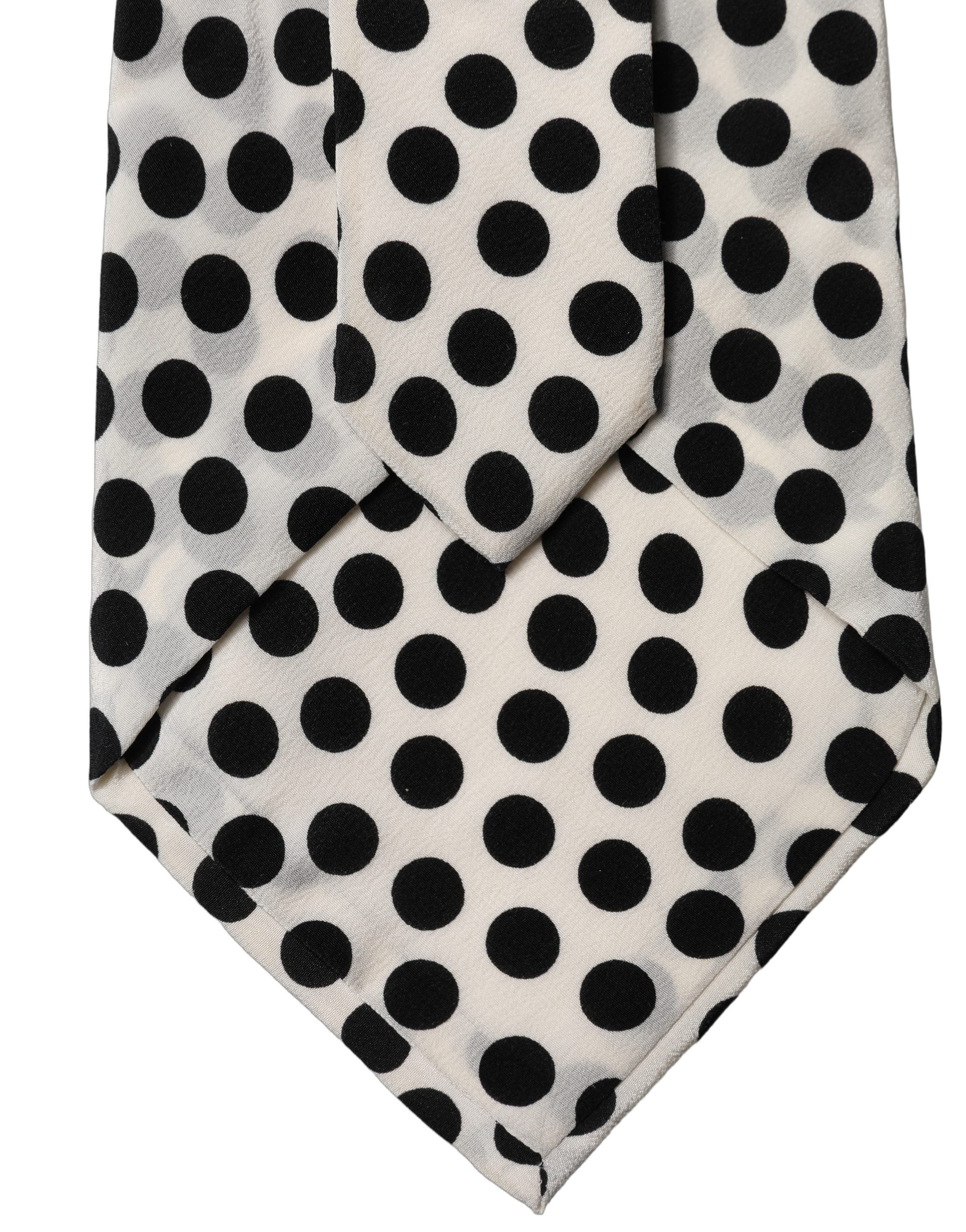 White Black Polka Dot Silk Adjustable Women Necktie Tie