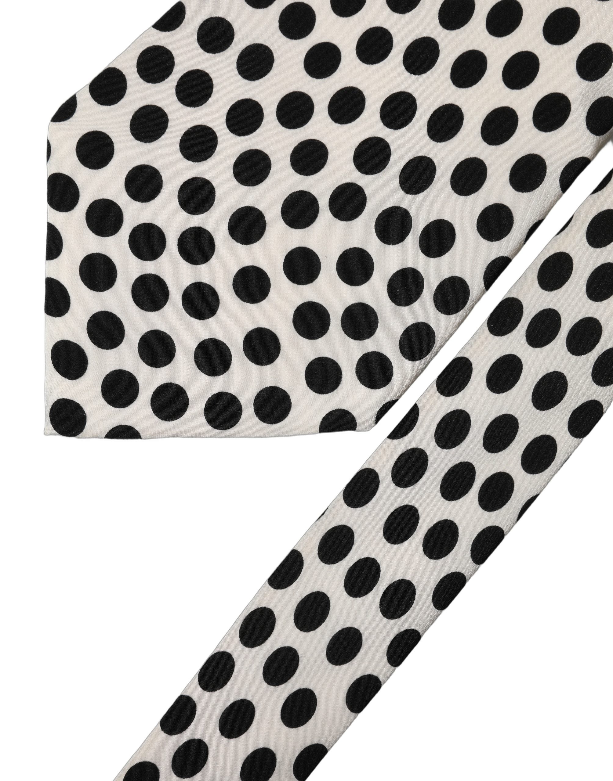 White Black Polka Dot Silk Adjustable Women Necktie Tie