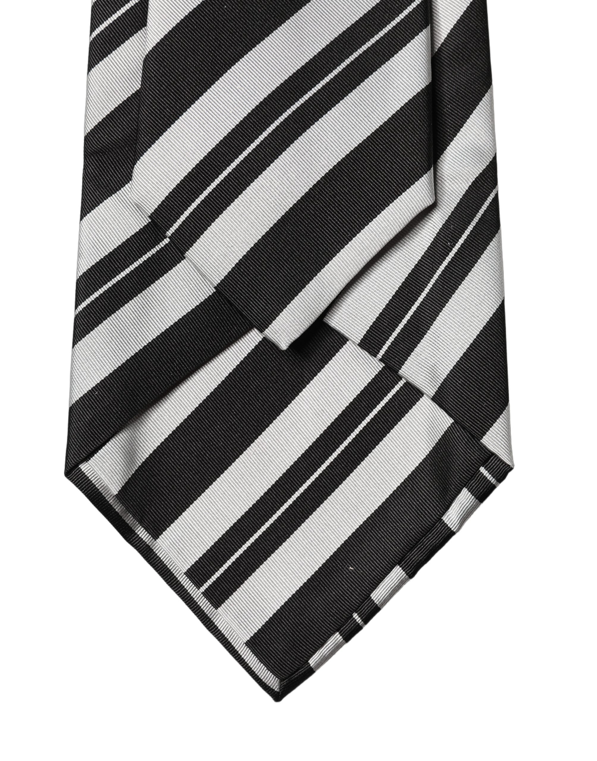 Black White Stripes Silk Adjustable Women Necktie Tie
