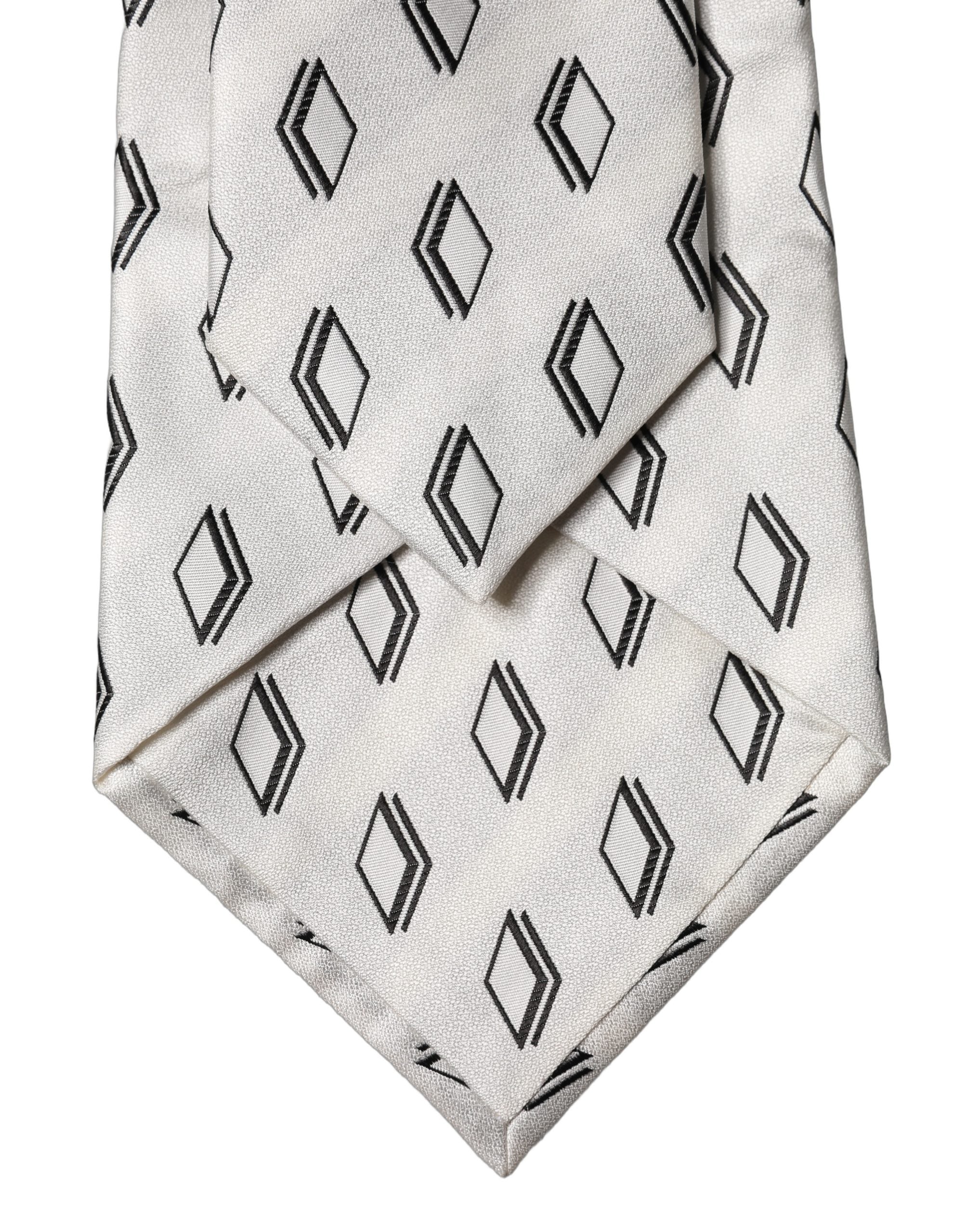 White Patterned Silk Adjustable Women Tied Necktie Tie