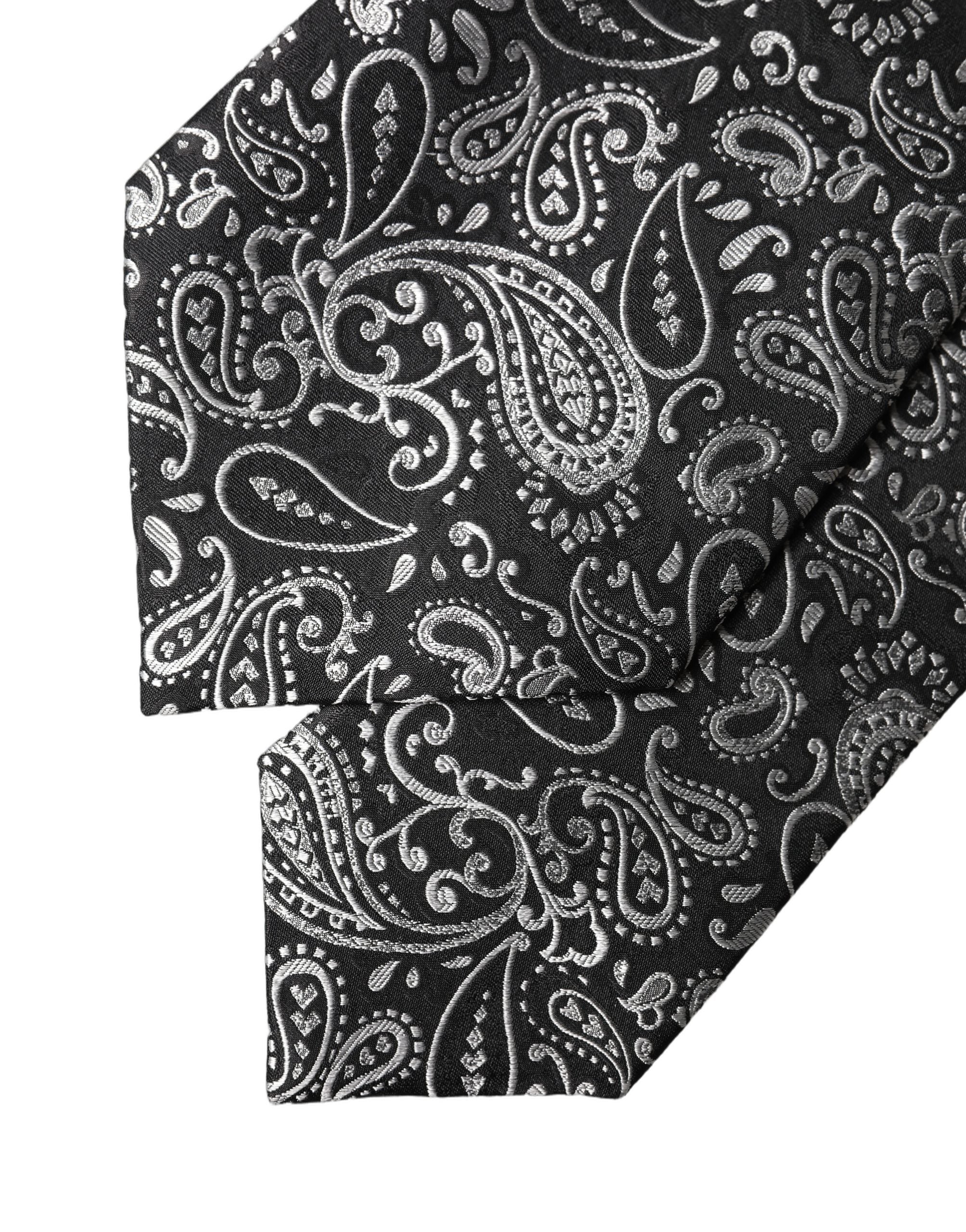 Black White Paisley Silk Adjustable Women Necktie Tie