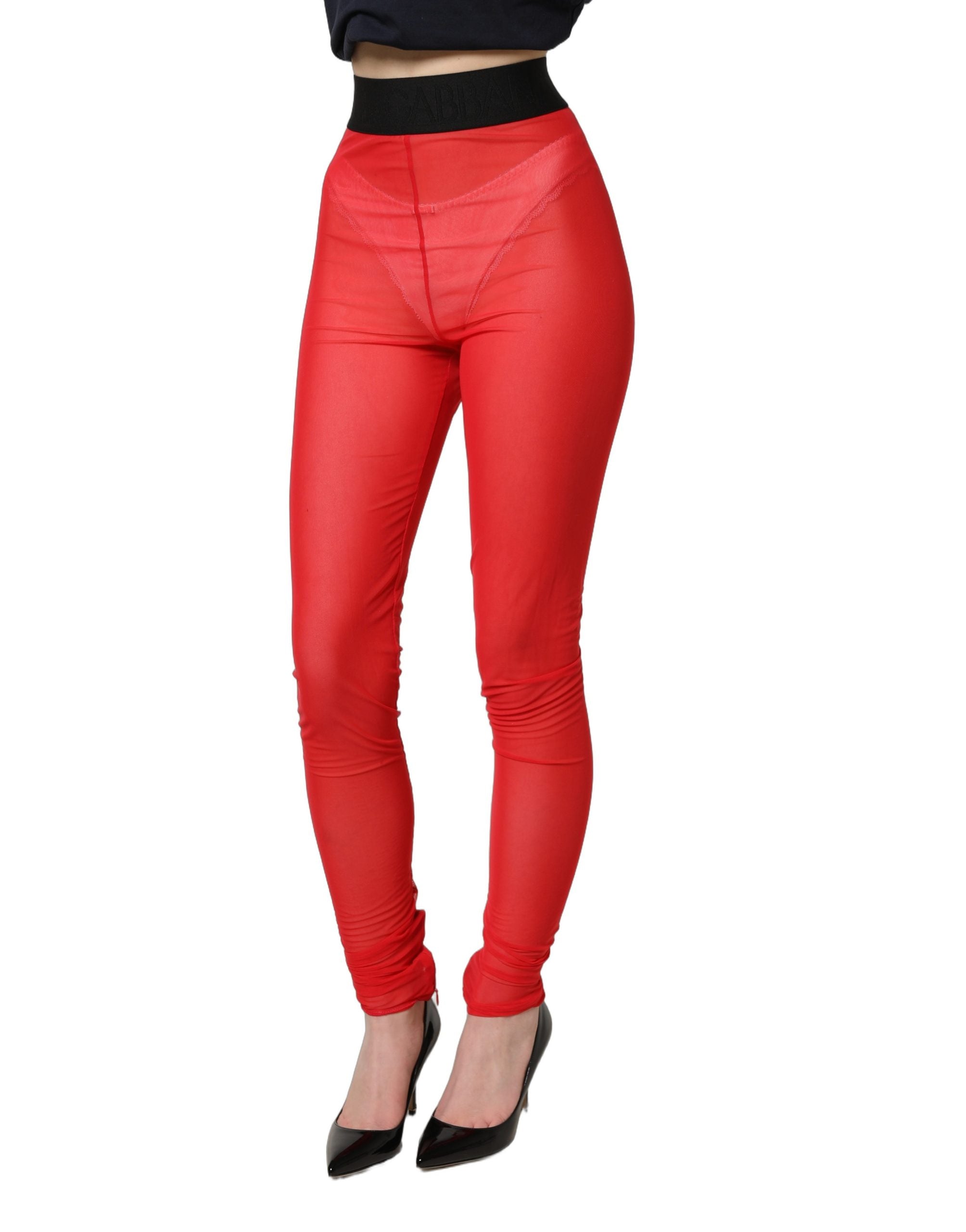 Red Nylon Stretch Slim Legging Trouser Pants