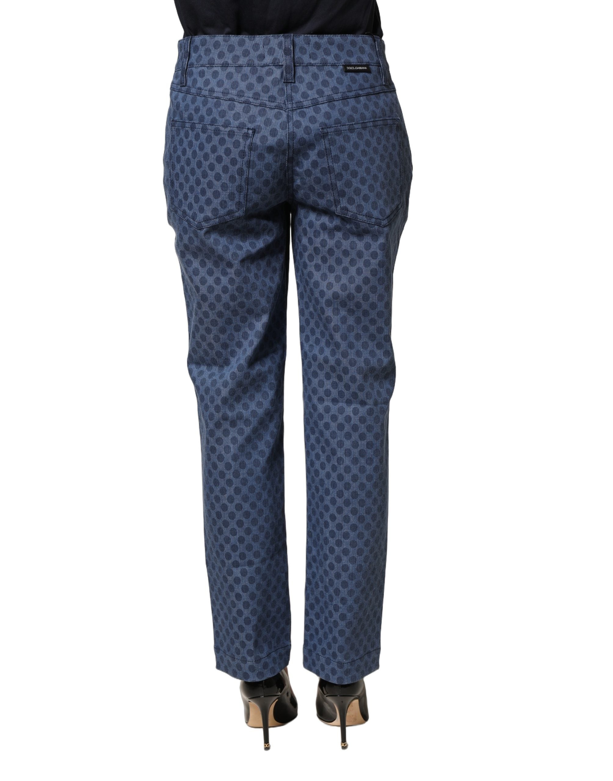 Blue Polka Dotted Slim Fit Capri Denim Jeans