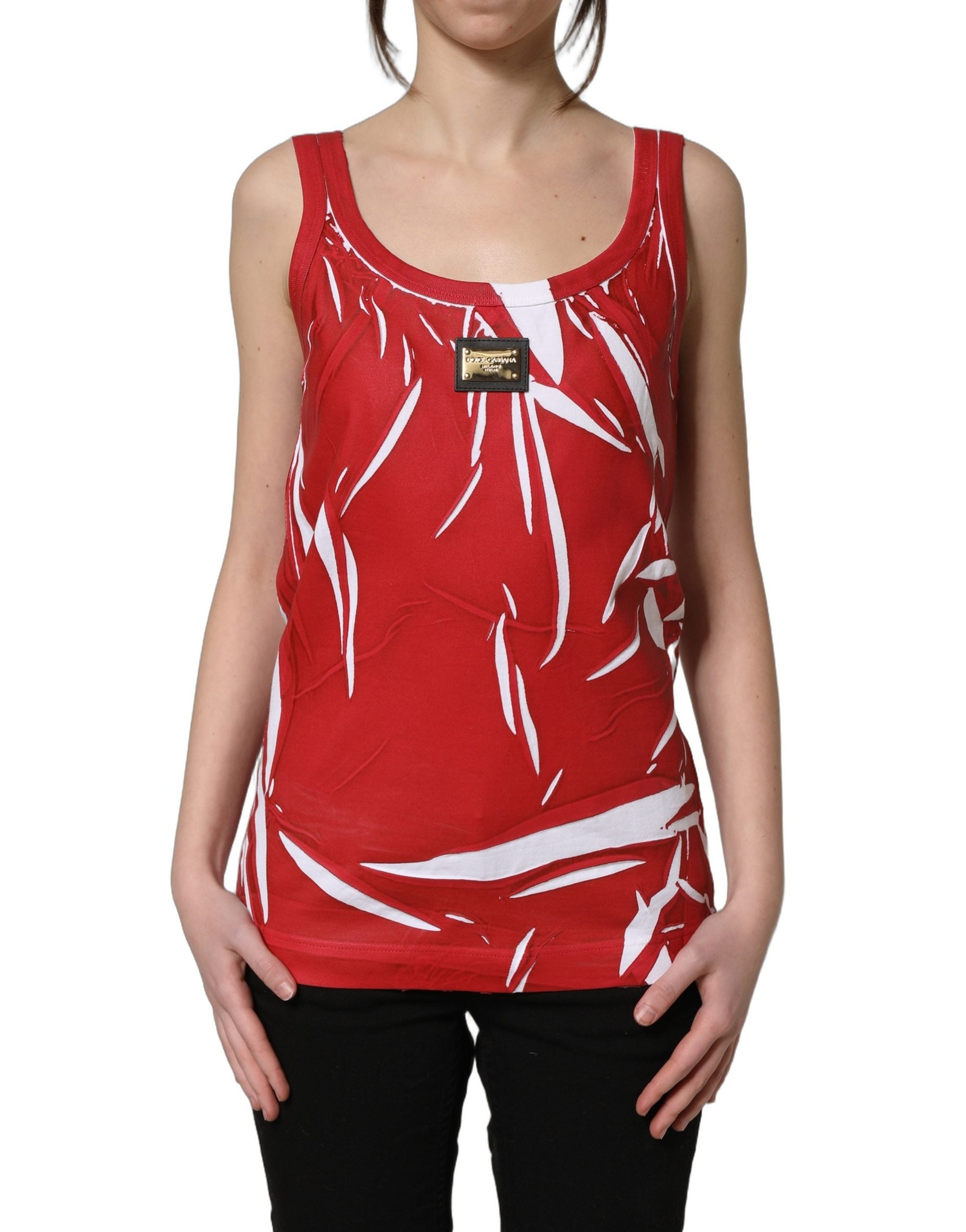 Red White Abstract Cotton Sleeveless Tank Top