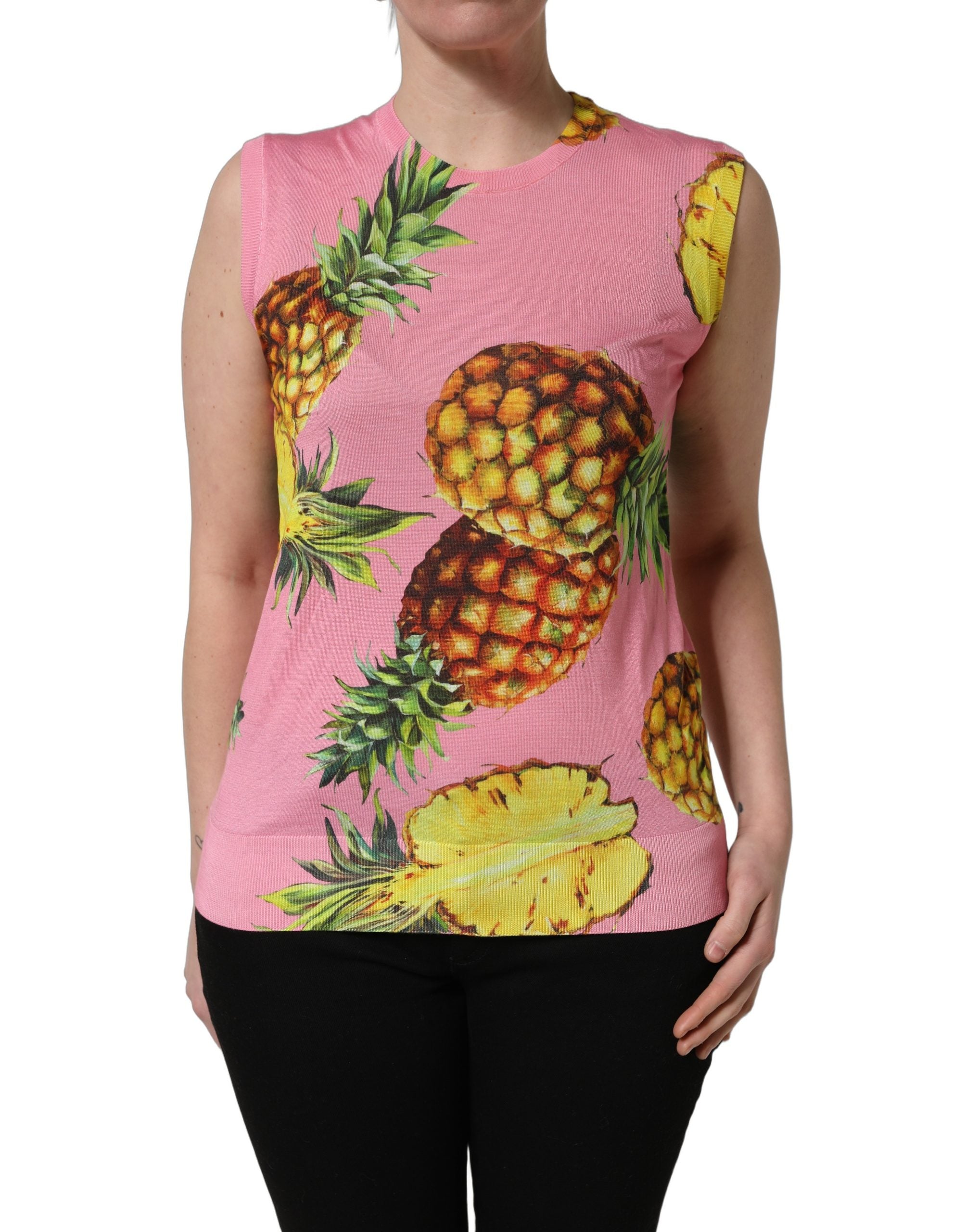 Pink Pineapple Roundneck Sleeveless Tank Top