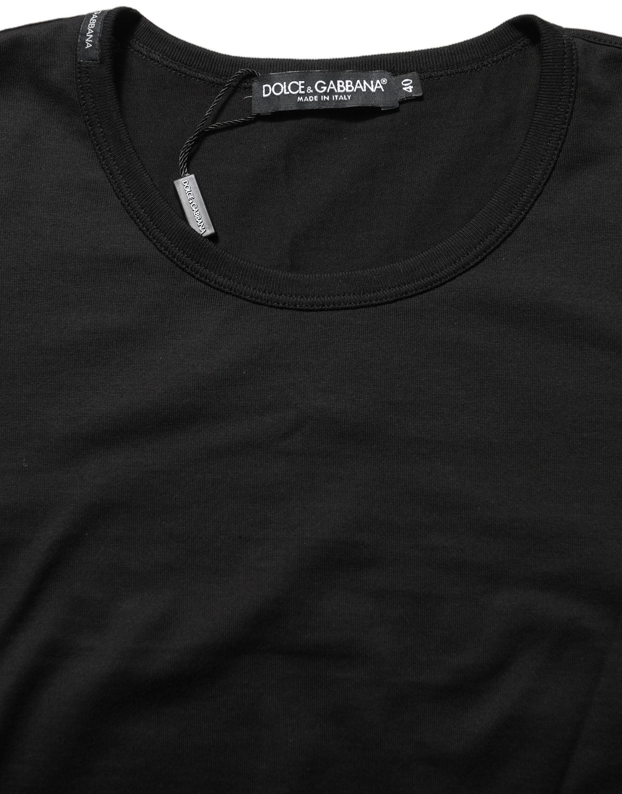 Black Cotton Round Neck Short Sleeves T-Shirt