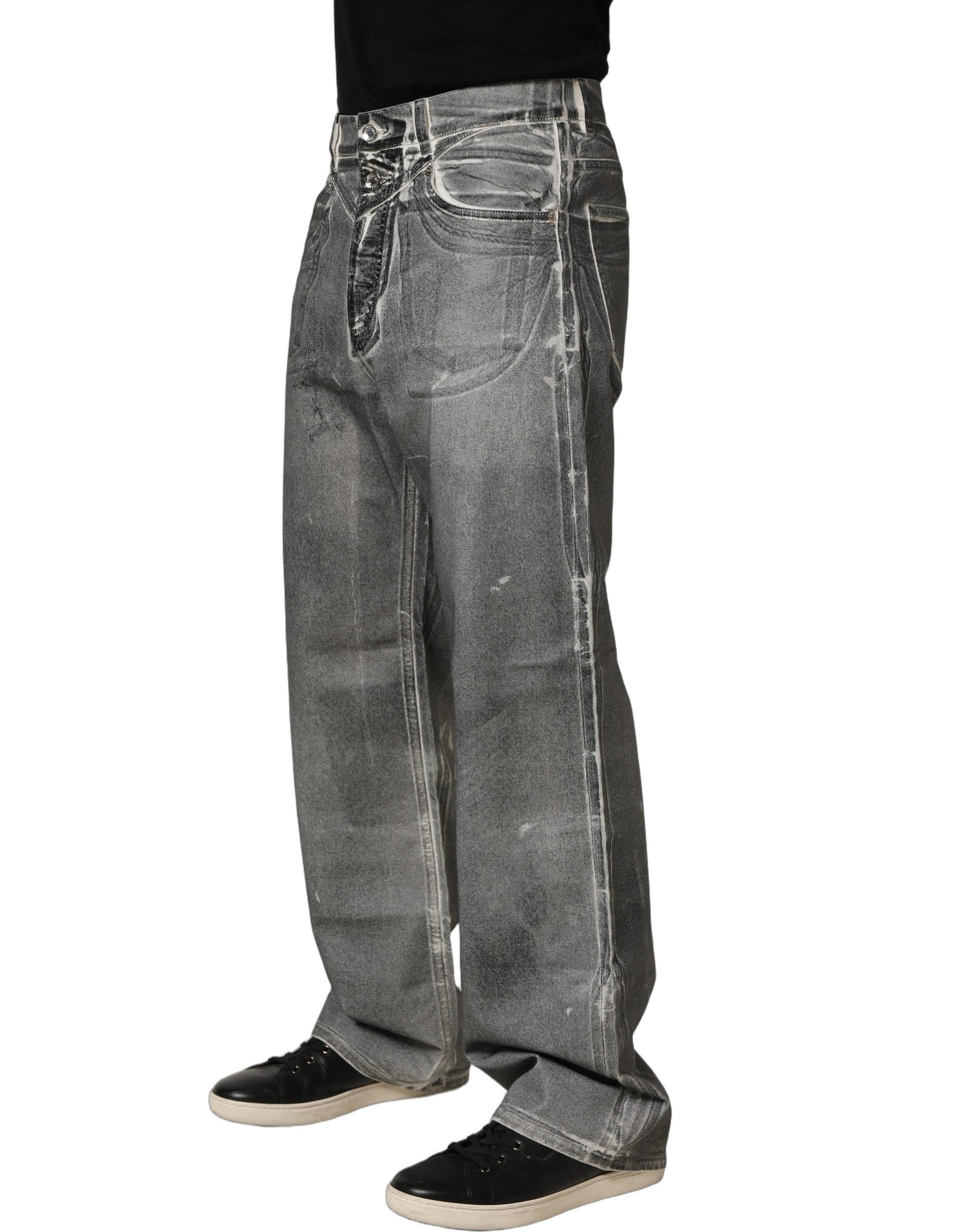 Grey Washed Mid Waist Straight Denim Jeans