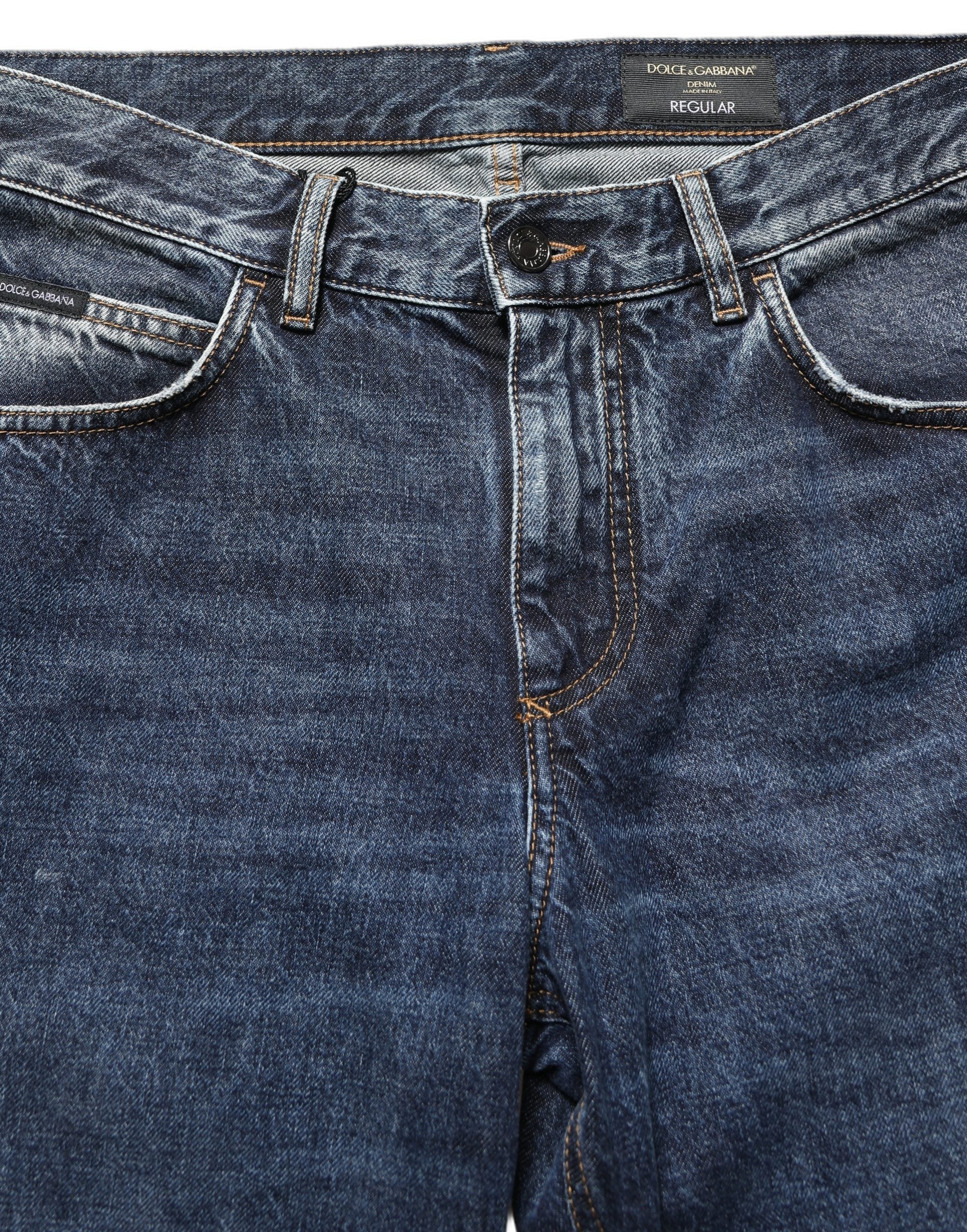 Dark Blue Washed Mid Waist Straight Men Denim Jeans