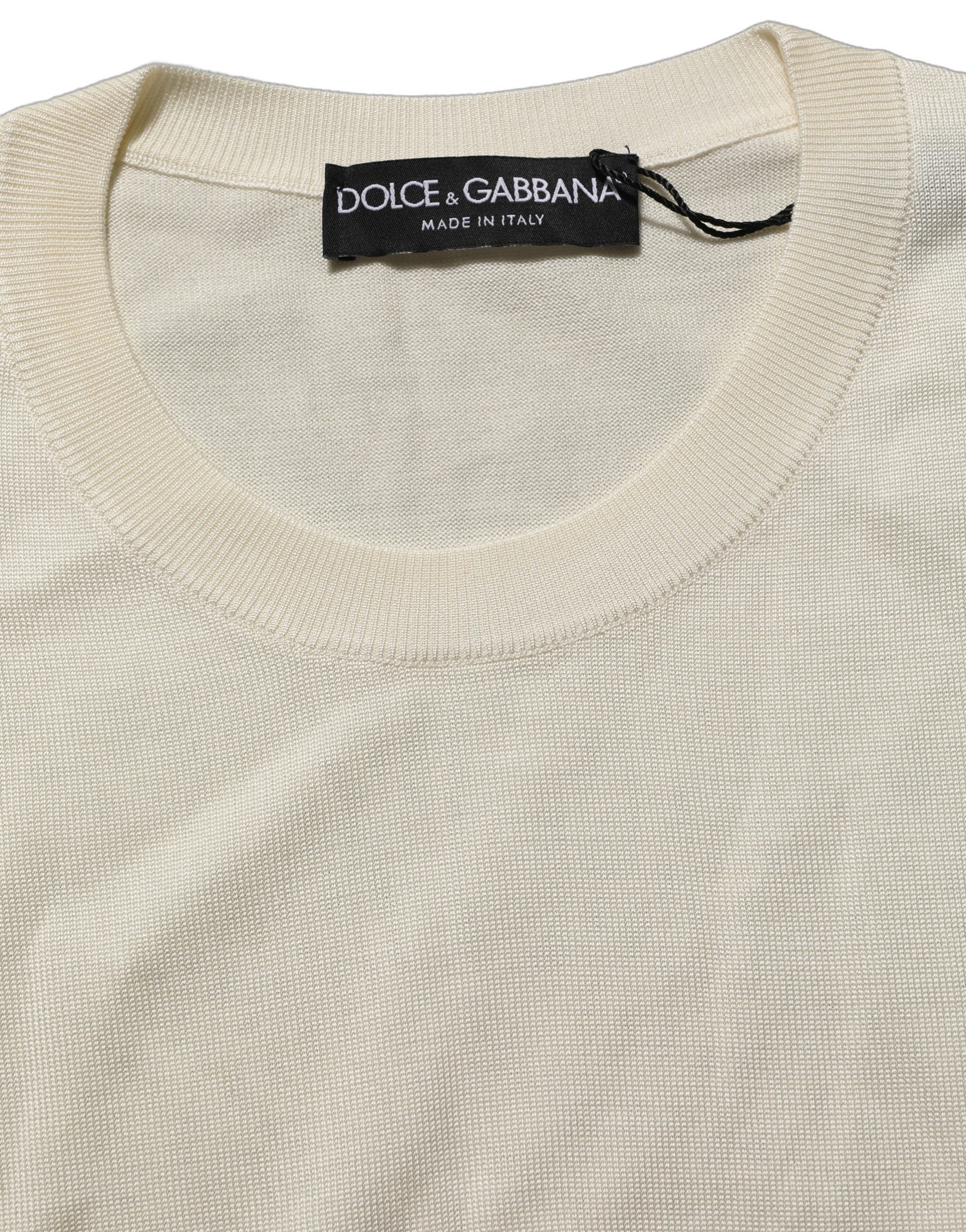 Off White 3/4 Sleeves Crewneck Pullover Sweater