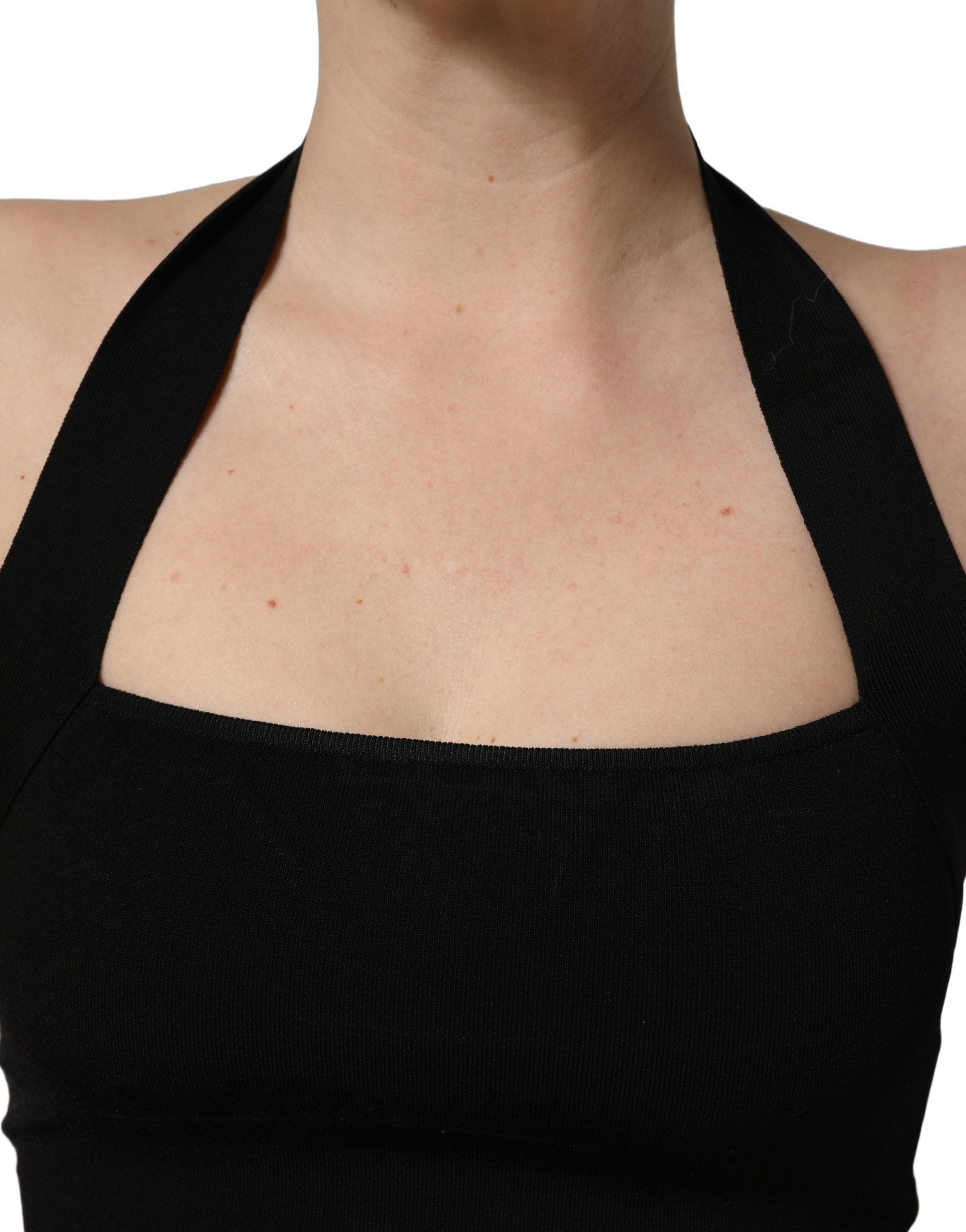 Black Square Neck Halter Cropped Tank Top