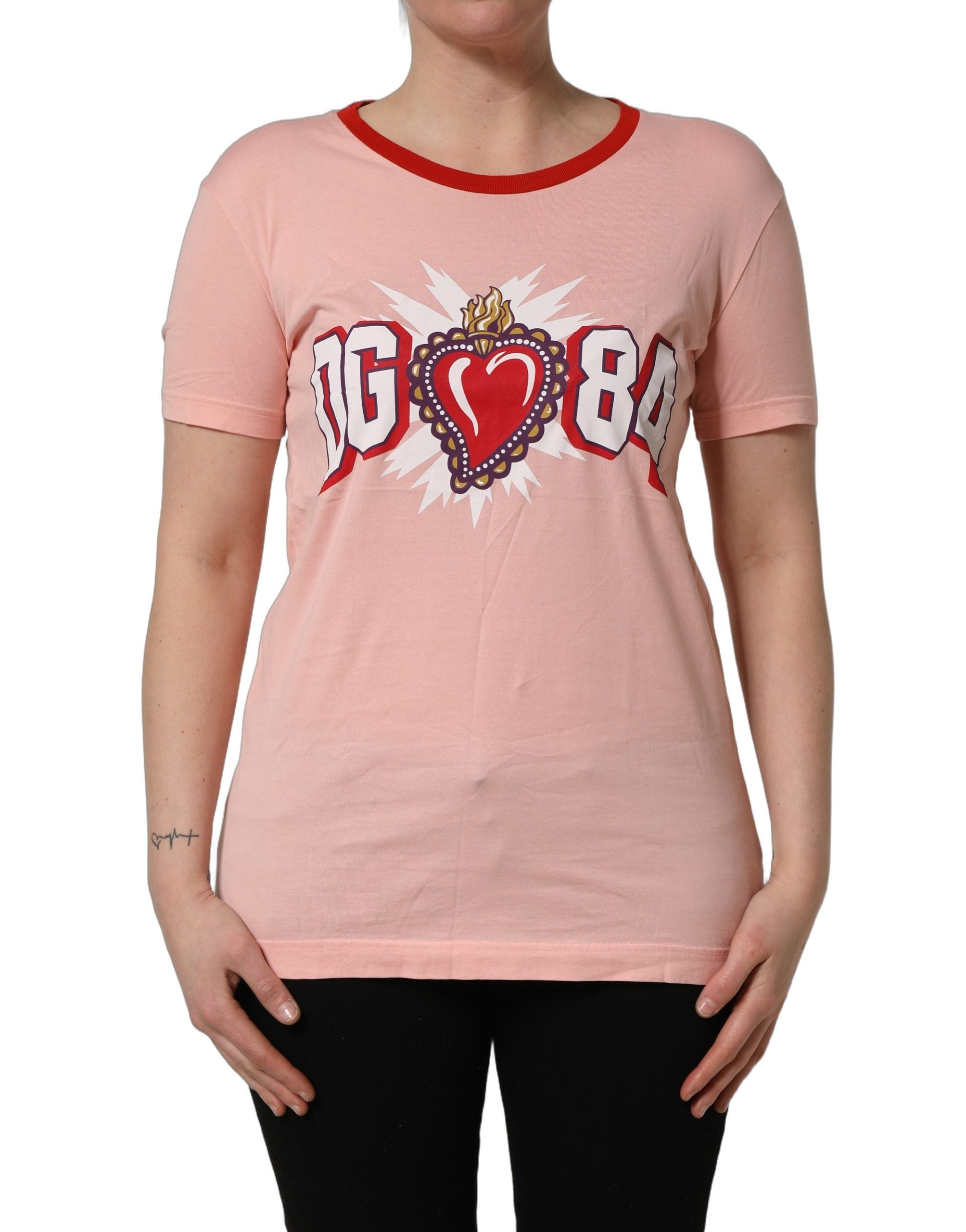 Pink Graphic Print Cotton Crew Neck T-shirt