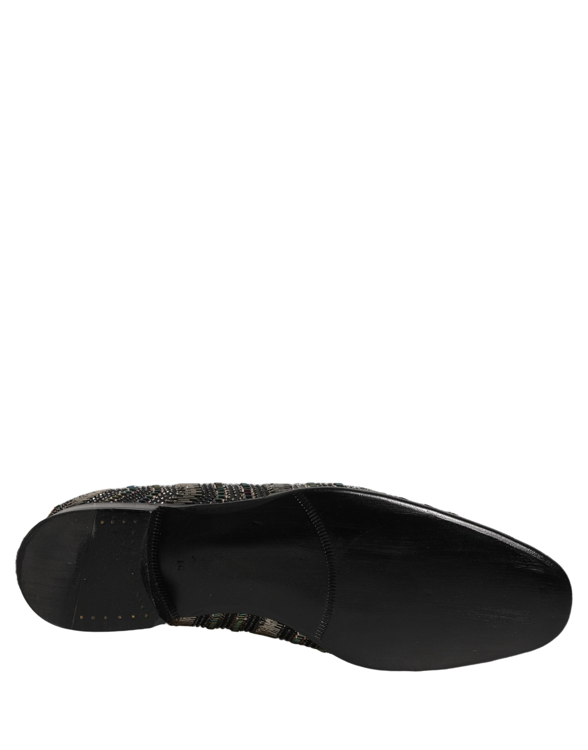 Black Silver Embellished Slip On Loafers Shoes