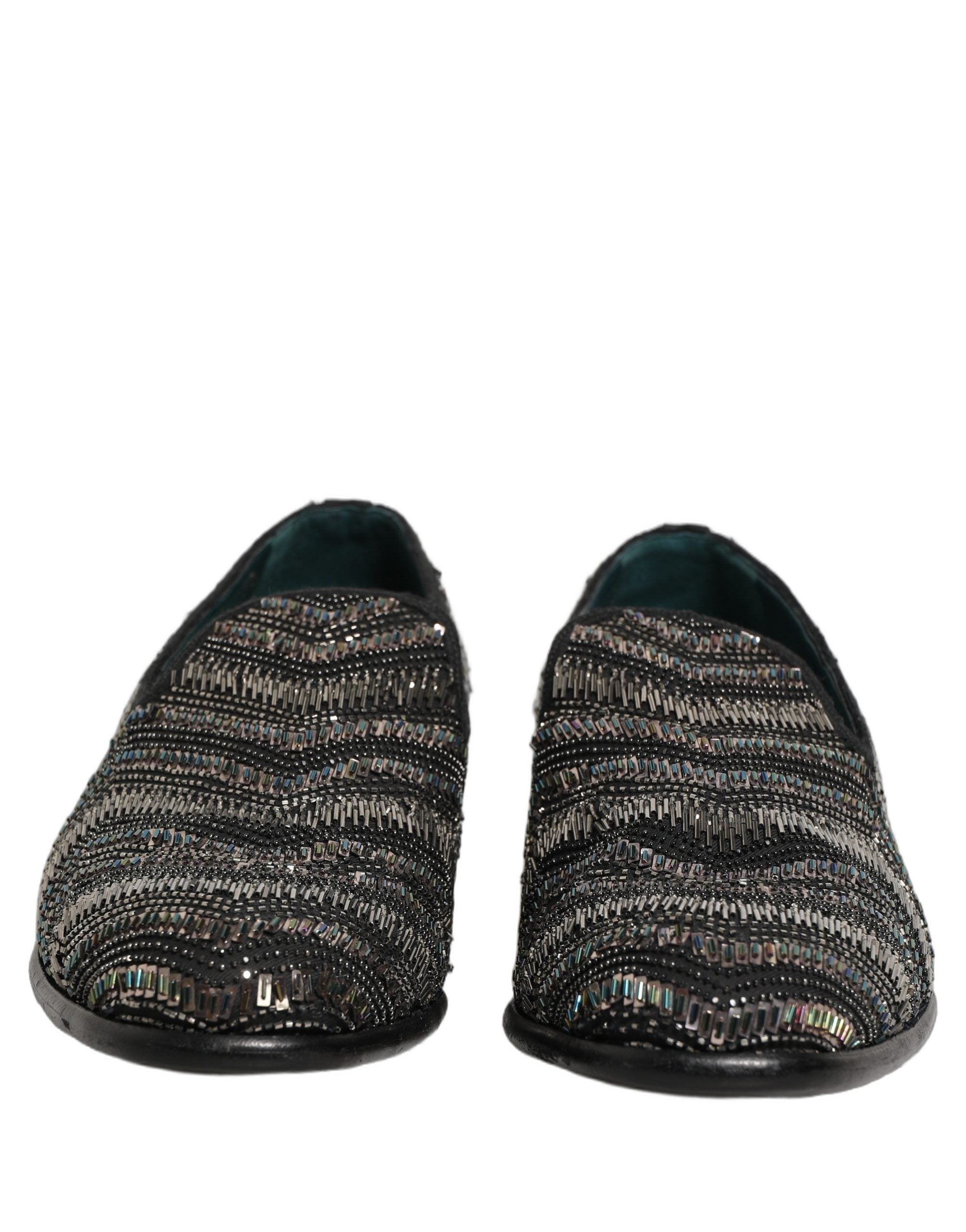 Black Silver Embellished Slip On Loafers Shoes