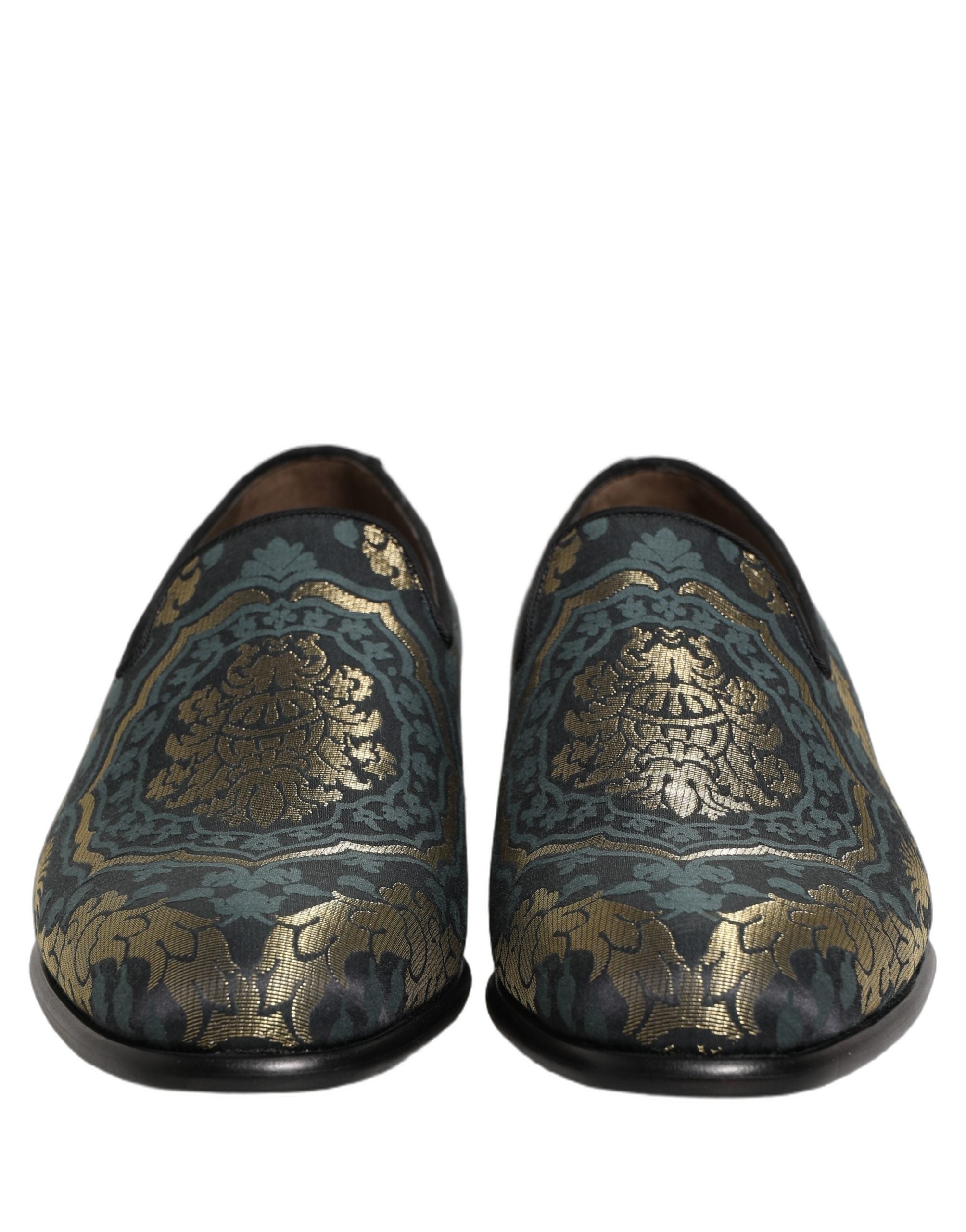 Black Floral Brocade Slip On Loafers Shoes