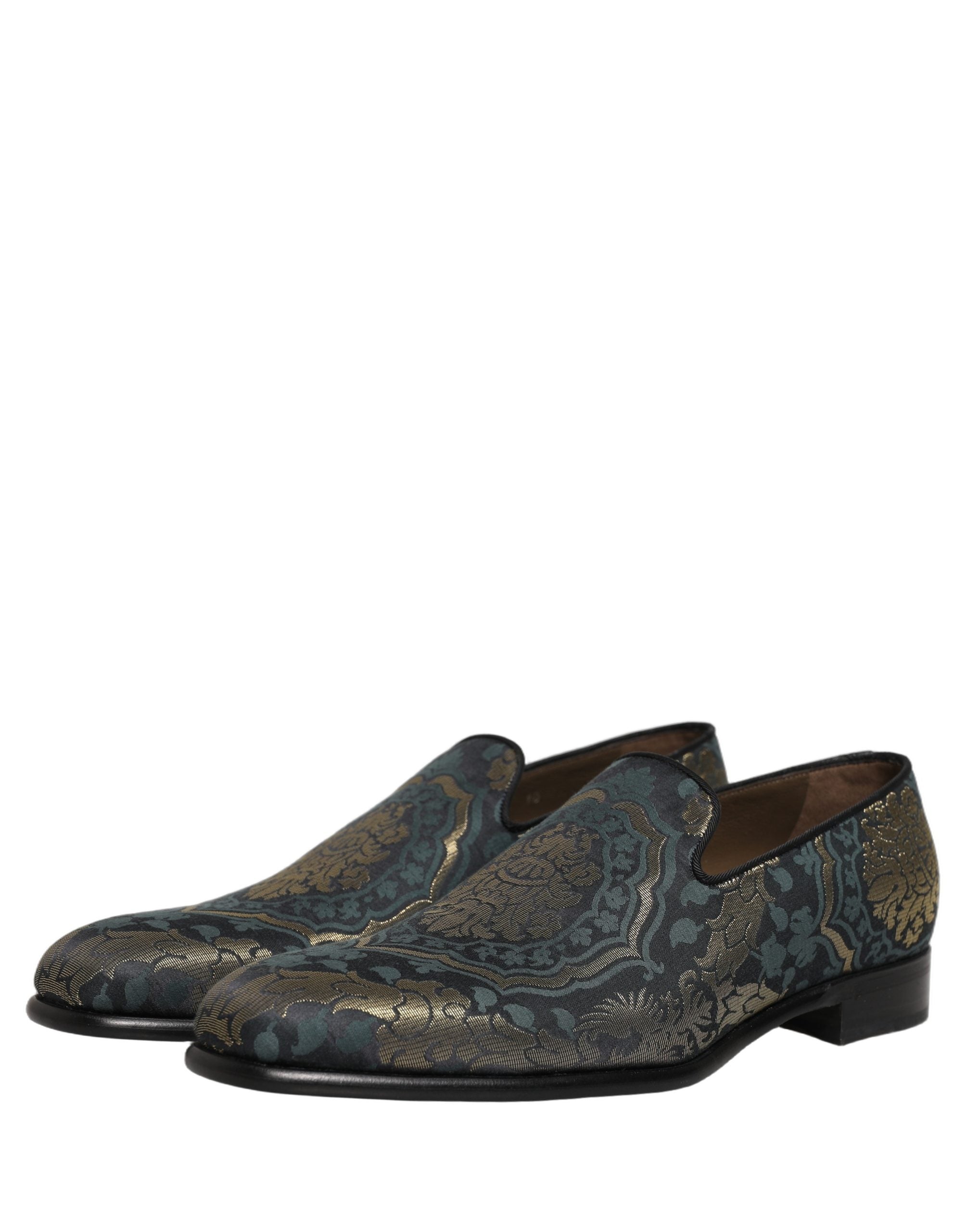 Black Floral Brocade Slip On Loafers Shoes