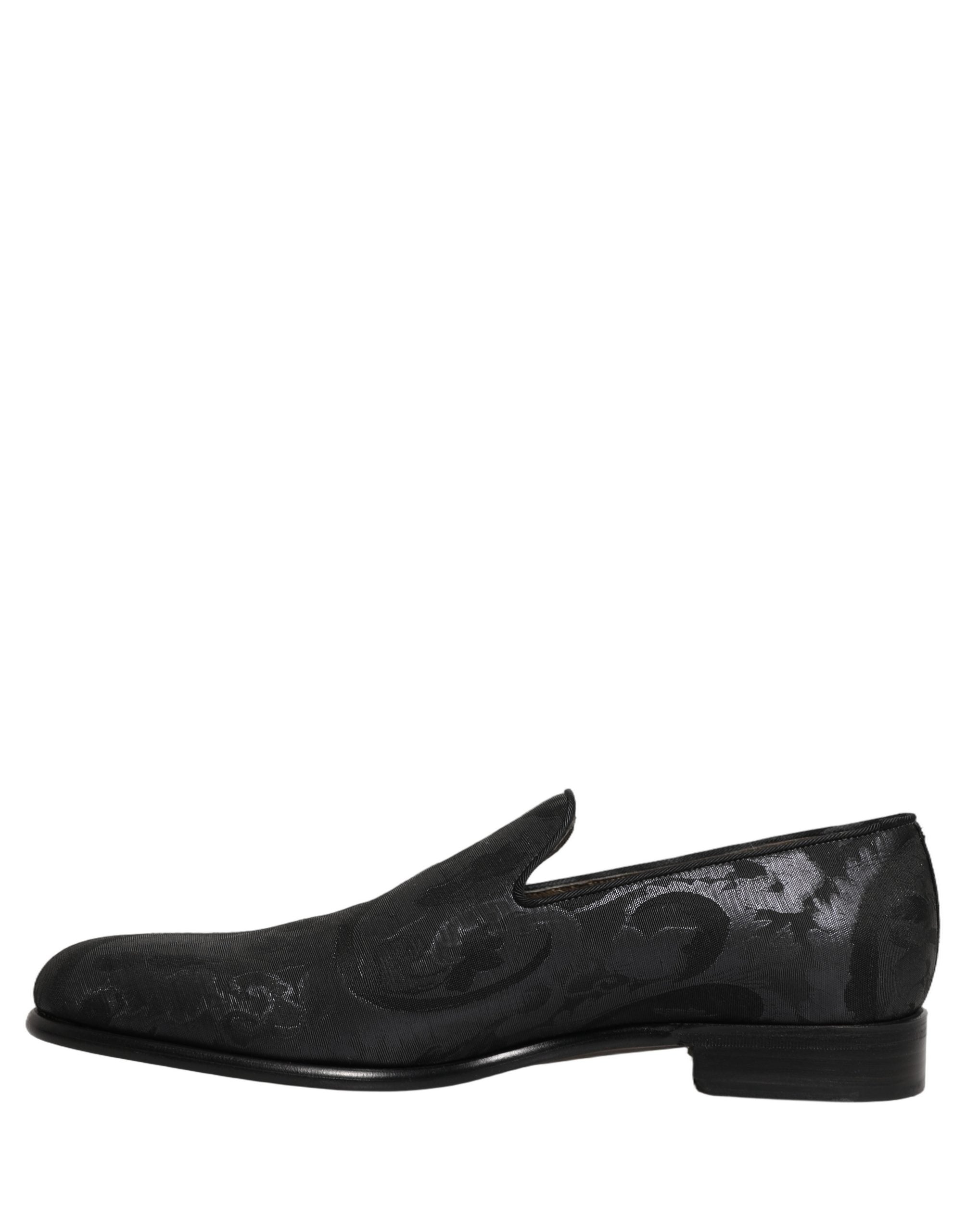 Black Brocade Men Slip On Dress Loafers Shoes