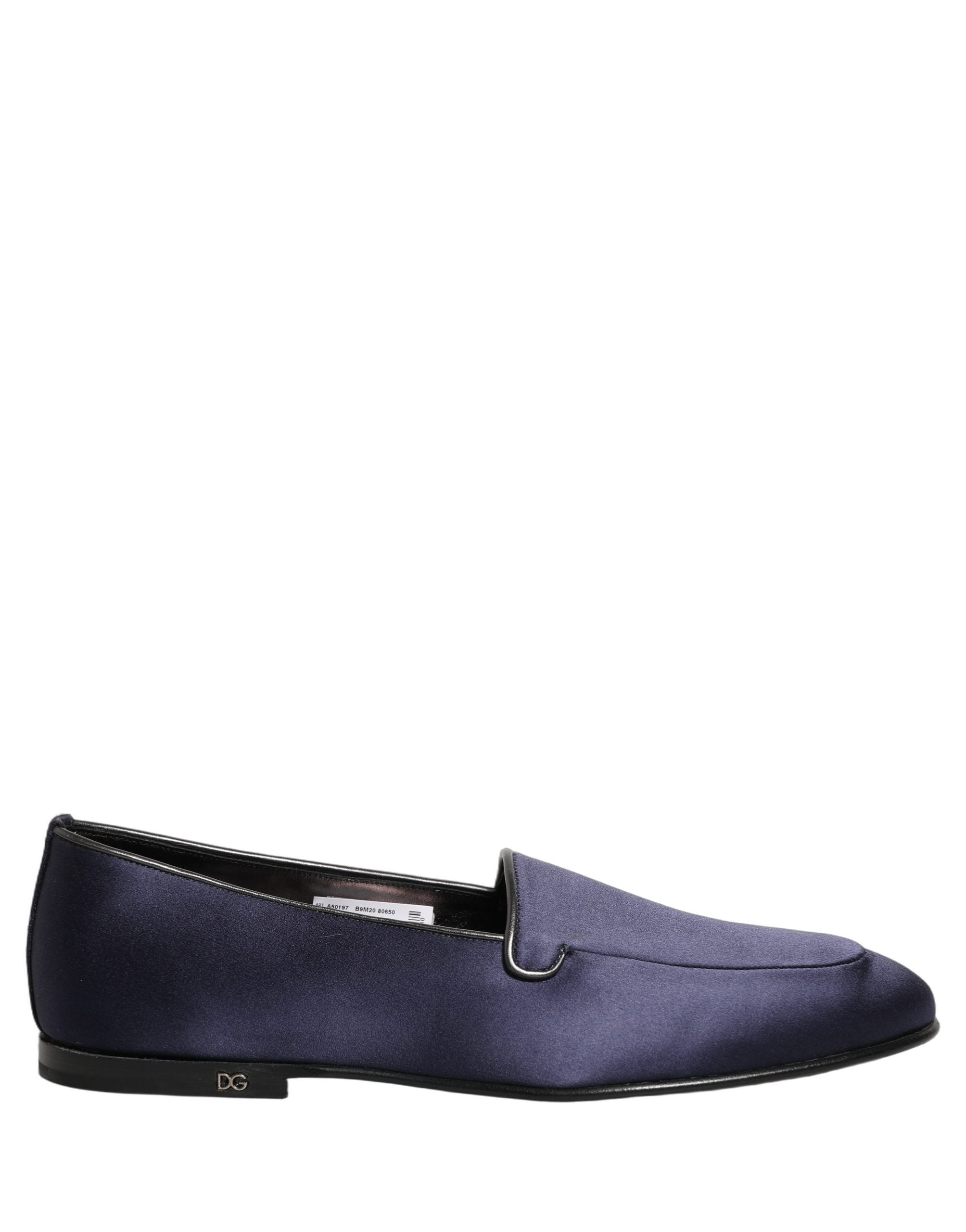 Blue Satin Logo Slip On Flats Loafers Shoes