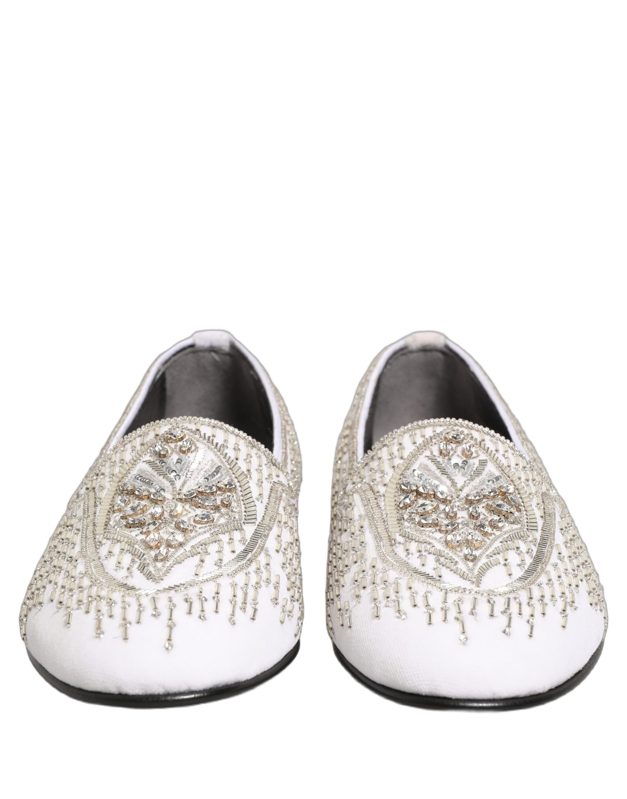 White Satin Embellished Dress Loafers Shoes