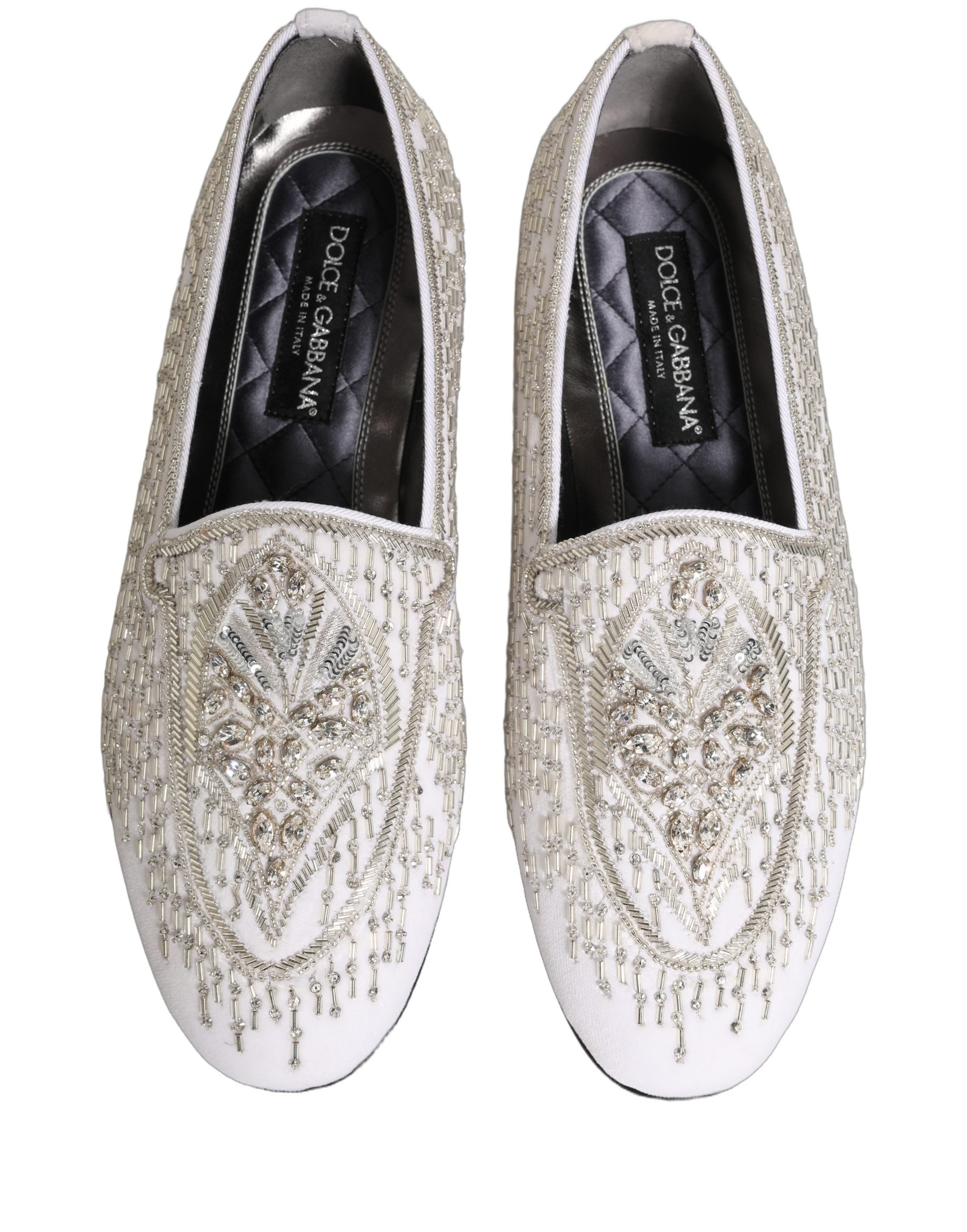 White Satin Embellished Dress Loafers Shoes