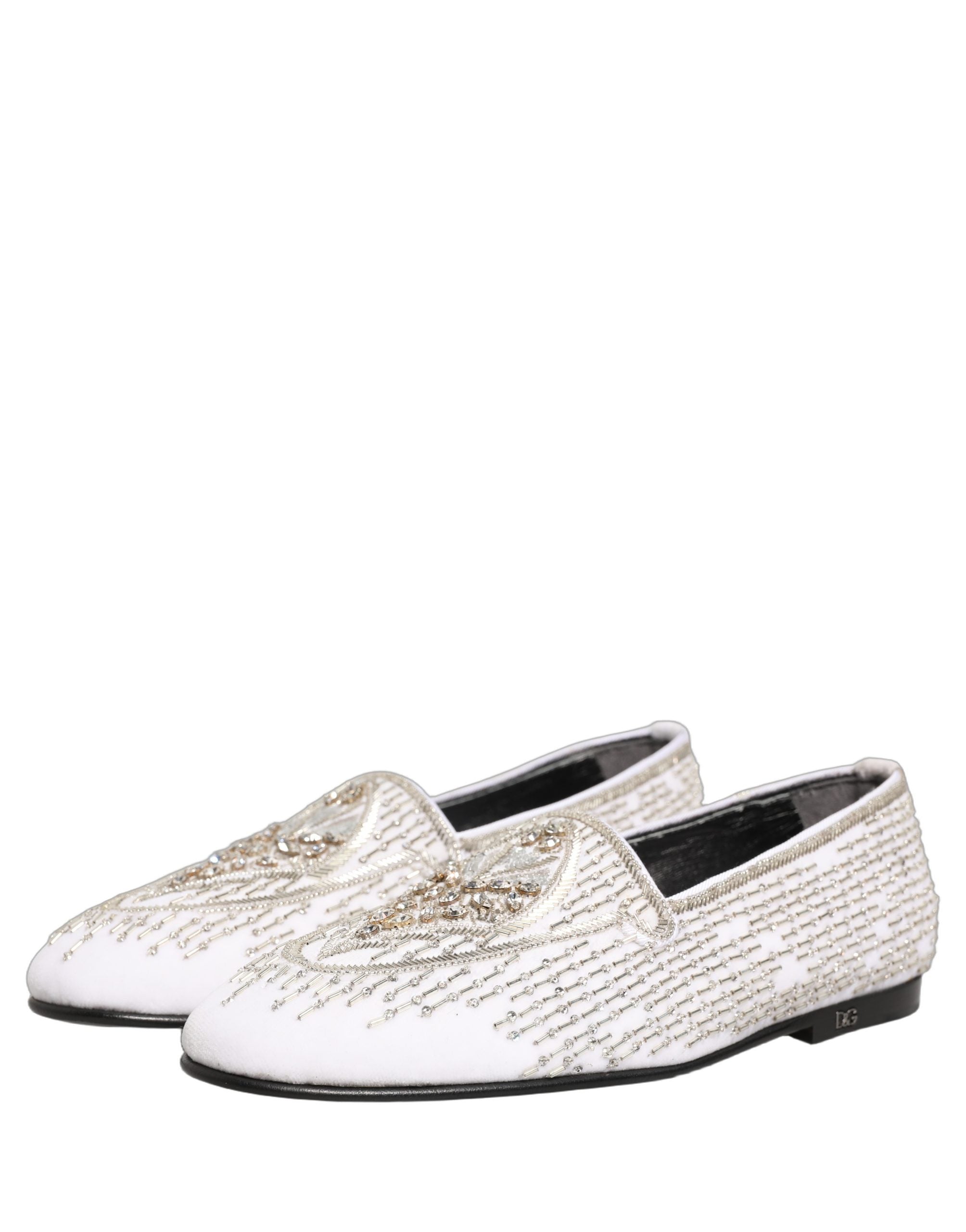 White Satin Embellished Dress Loafers Shoes