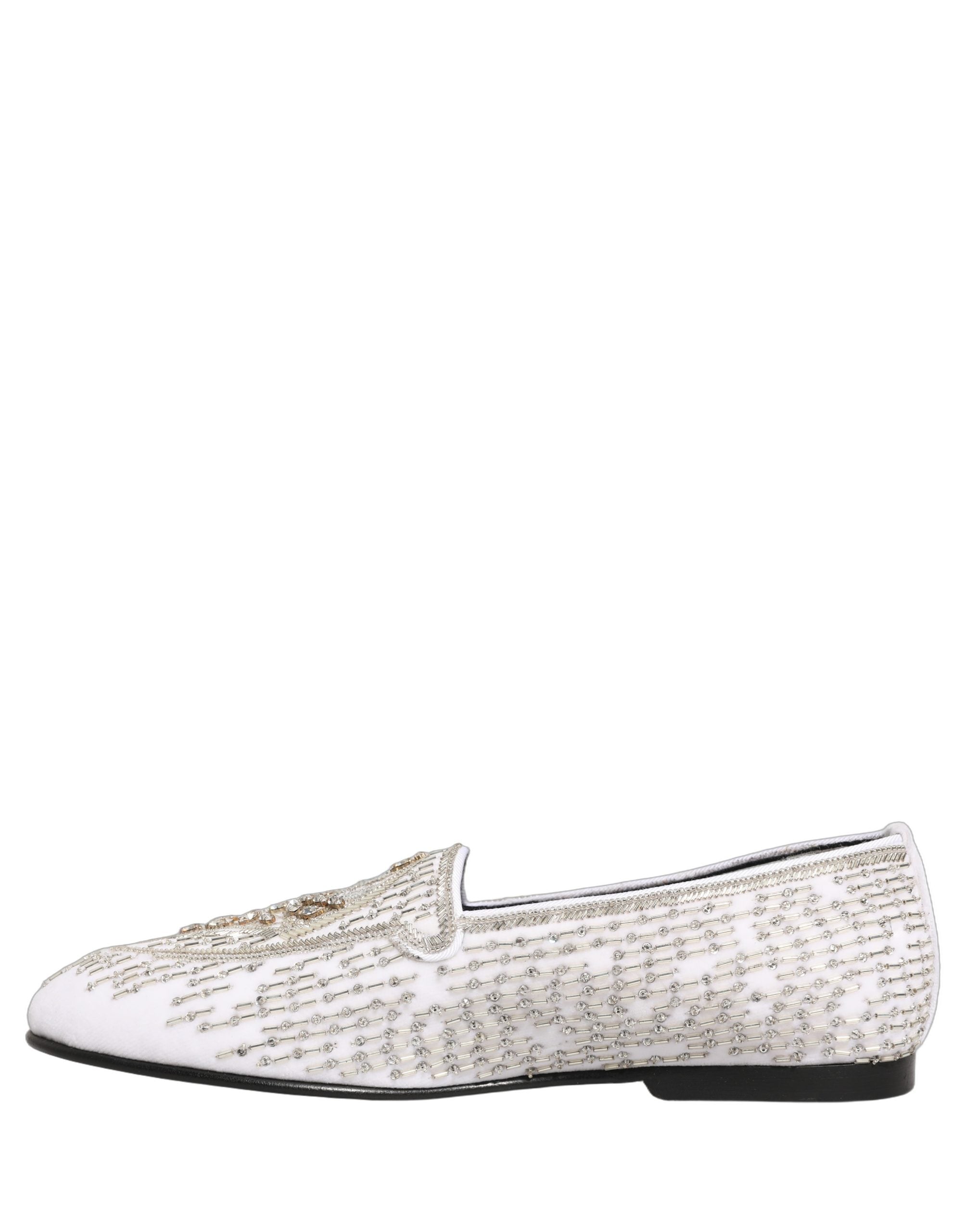 White Satin Embellished Dress Loafers Shoes