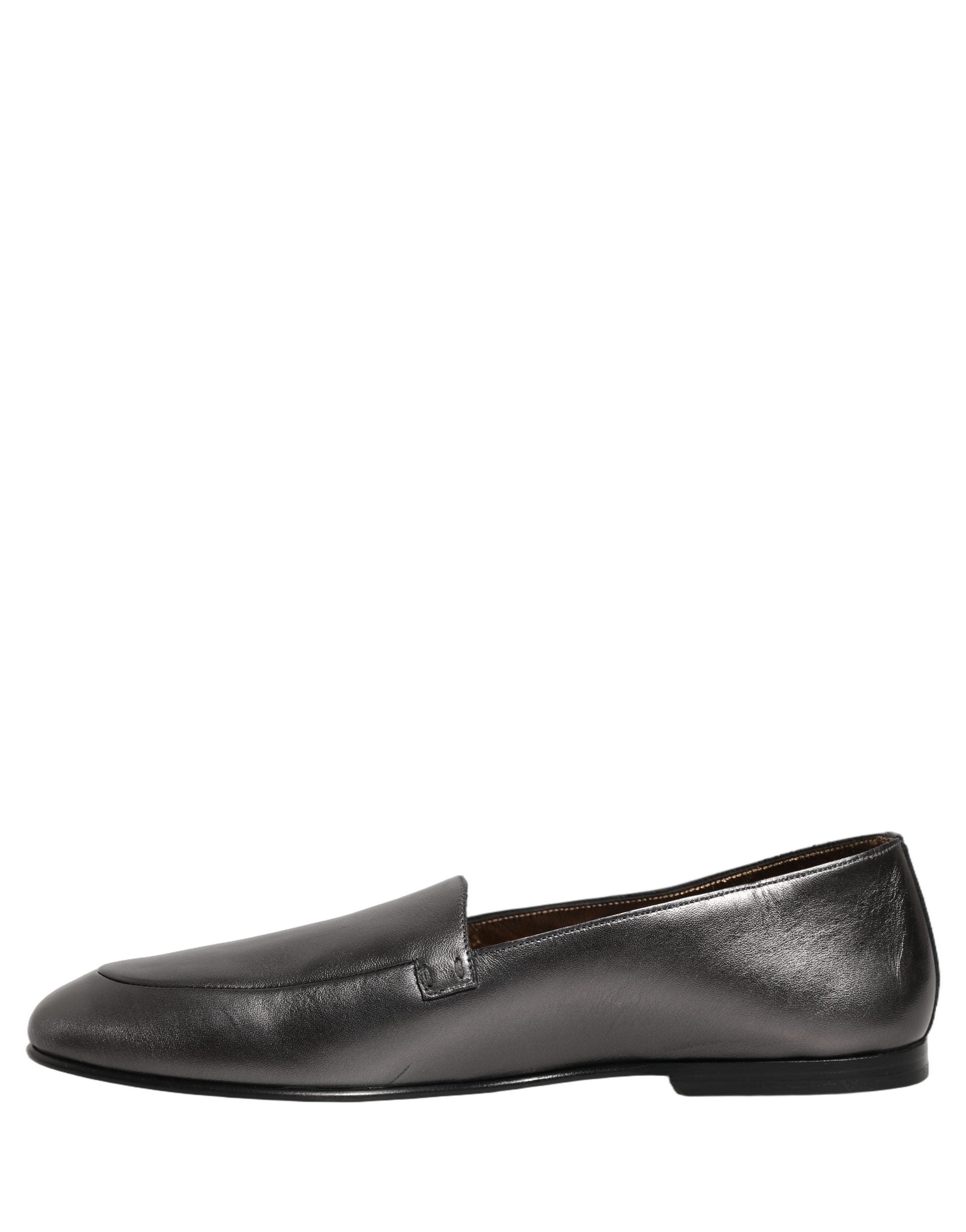 Silver Leather DG Logo Slip On Loafers Shoes