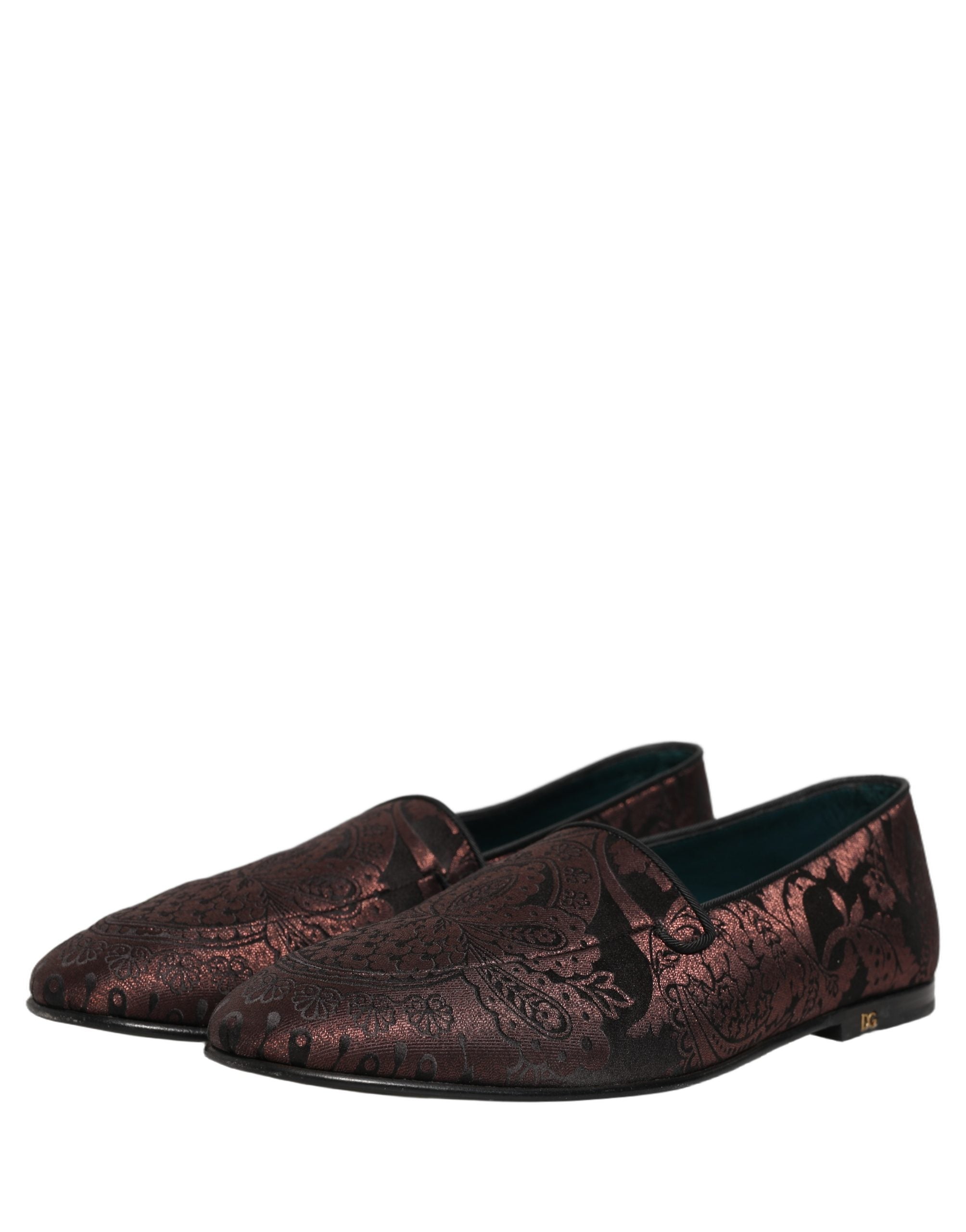 Maroon Jacquard Leather Slip On Loafers Shoes