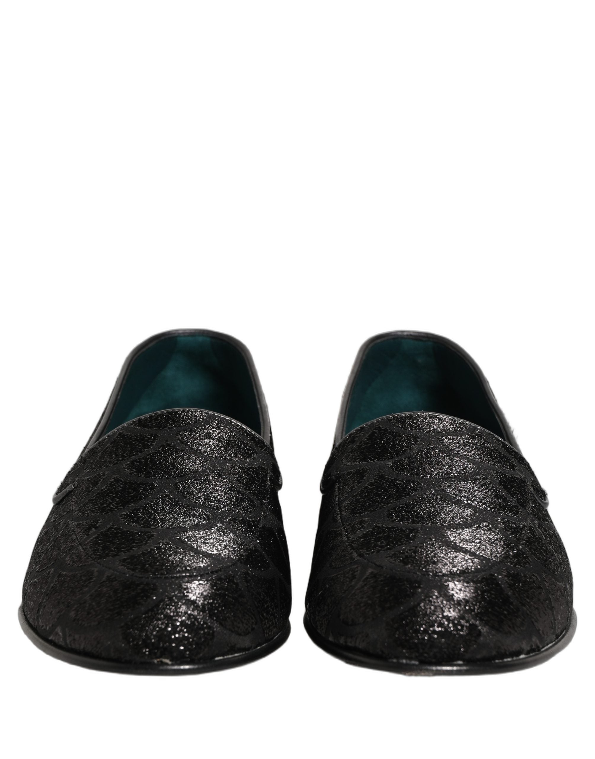 Black Glitter Brocade Men Dress Loafers Shoes