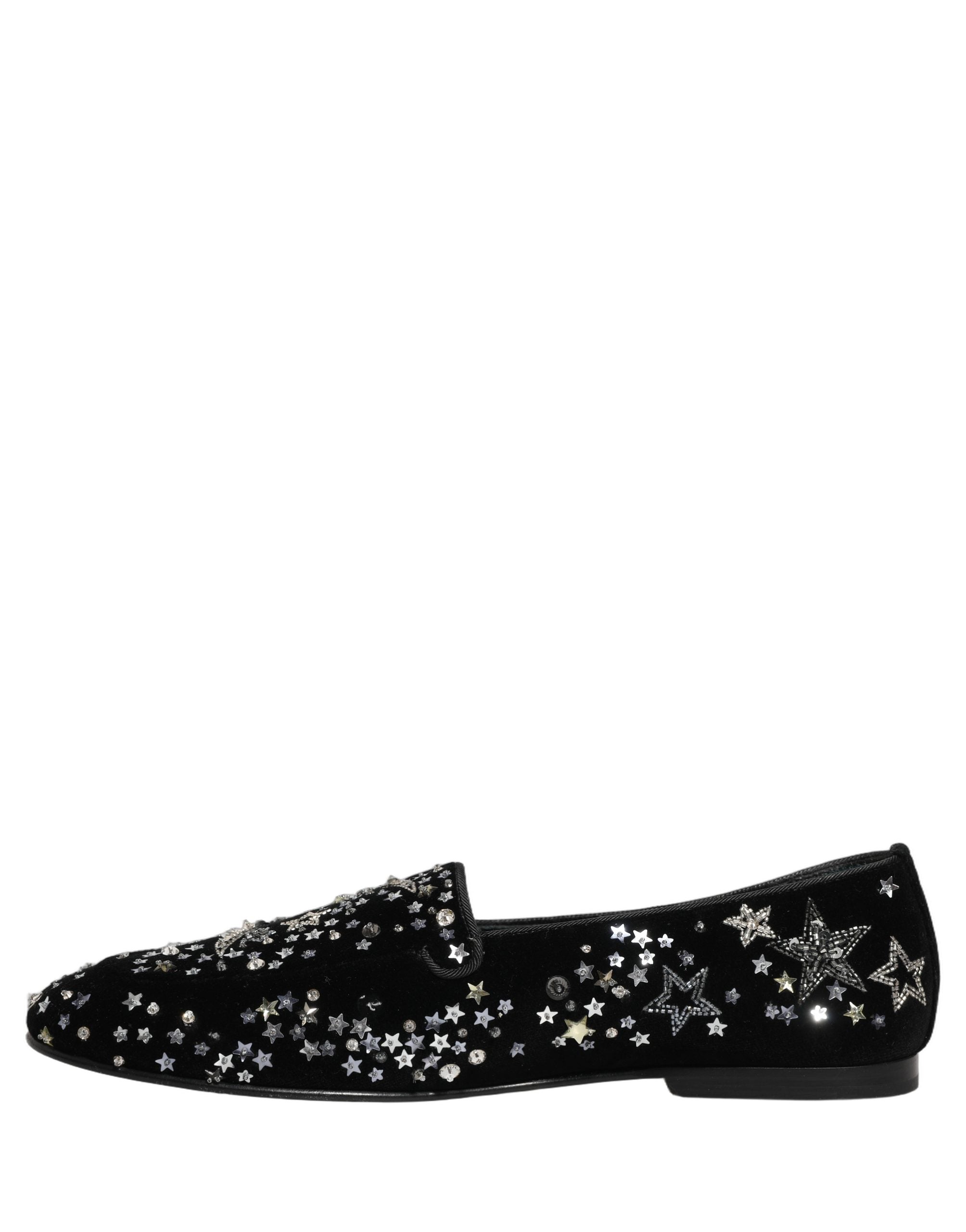 Black Crystal Embellished Dress Loafers Shoes