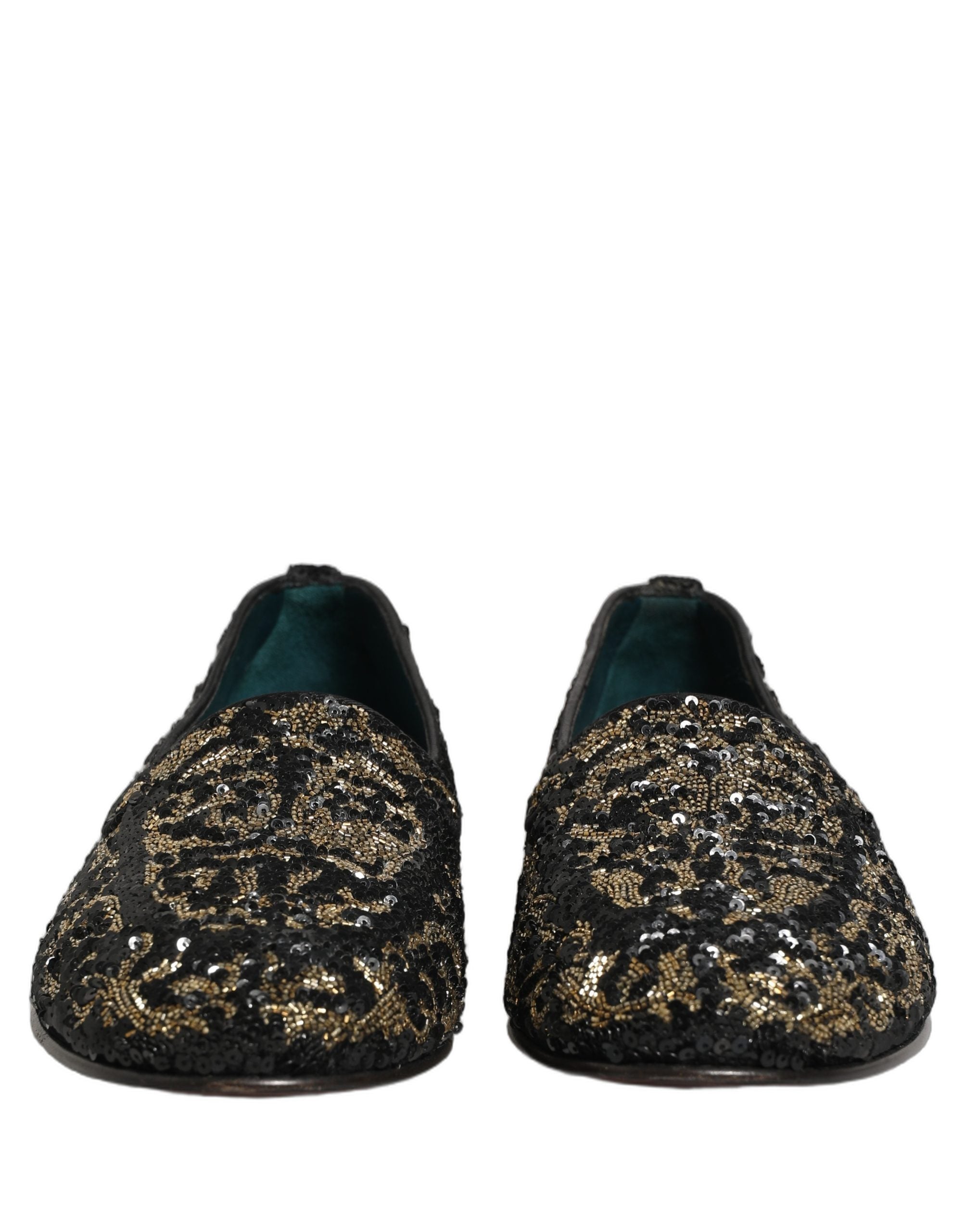 Black Gold Embellished Dress Loafers Shoes