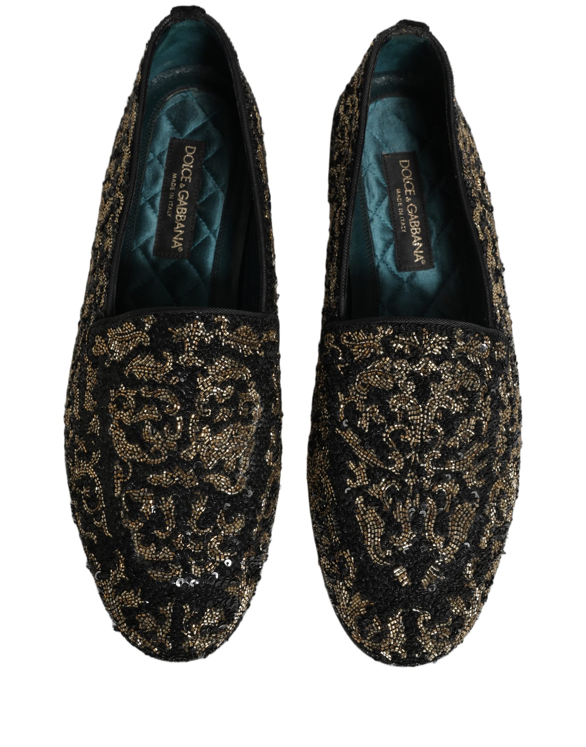 Black Gold Embellished Dress Loafers Shoes