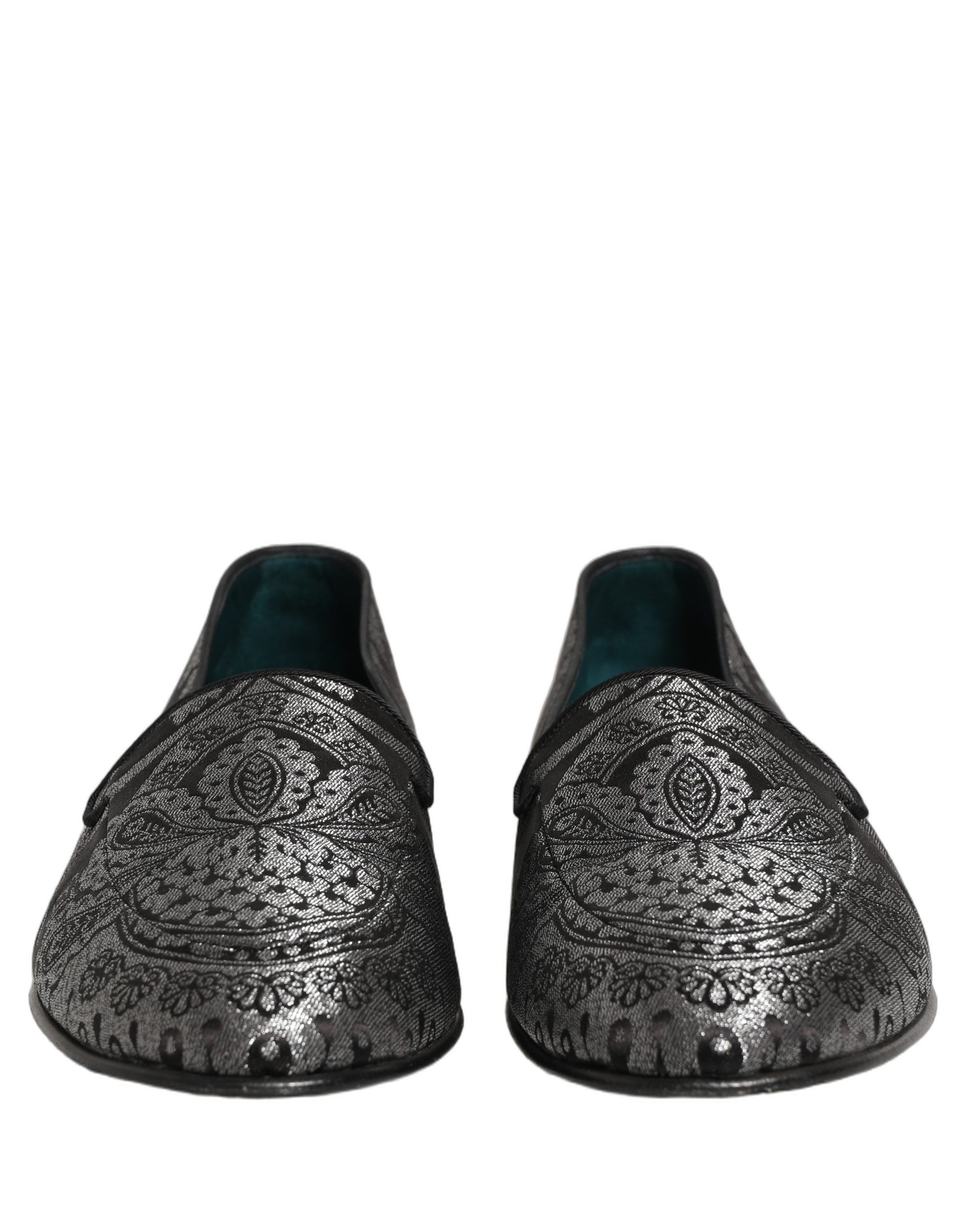 Silver Jacquard Leather Slip On Loafers Shoes