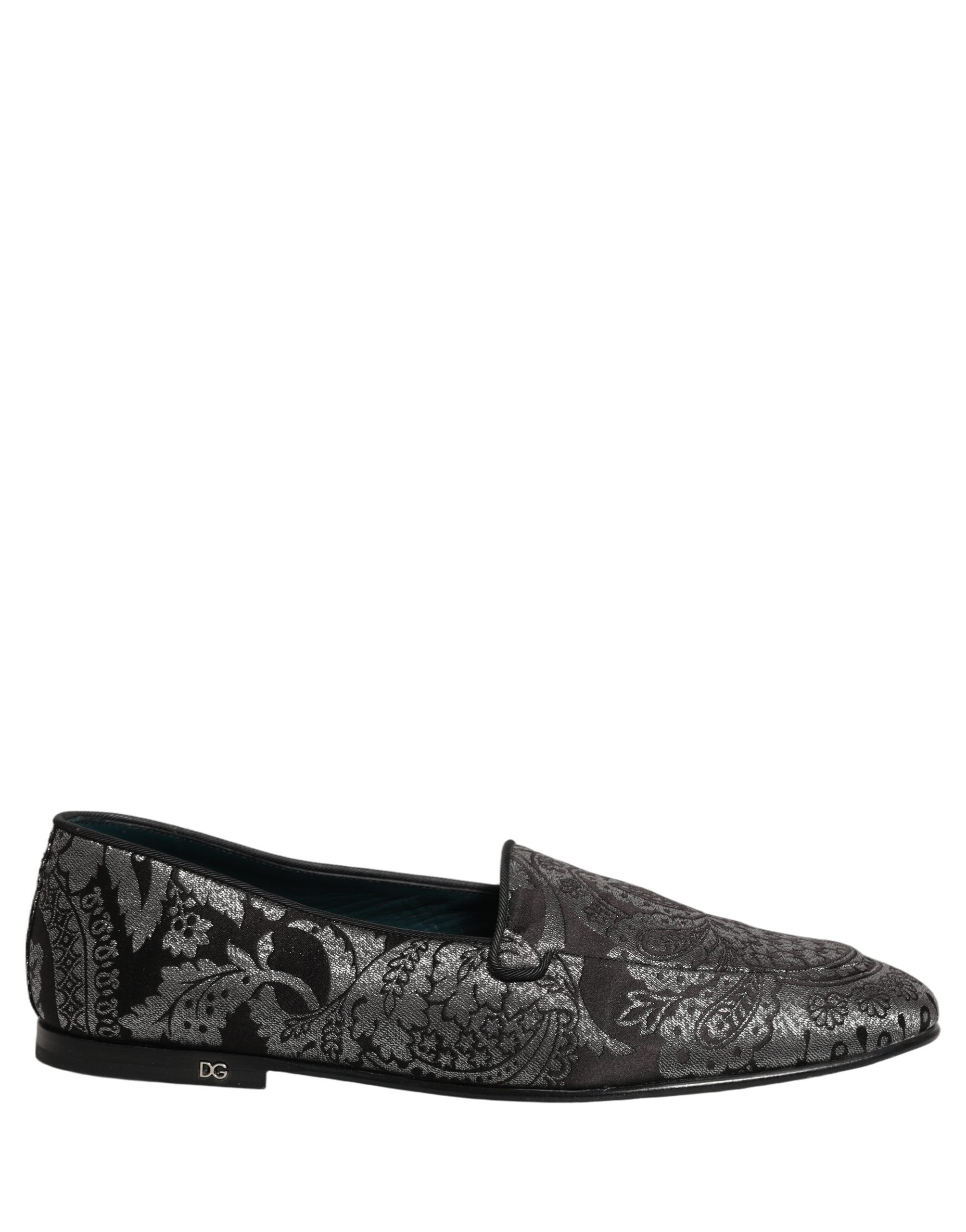 Silver Jacquard Leather Slip On Loafers Shoes
