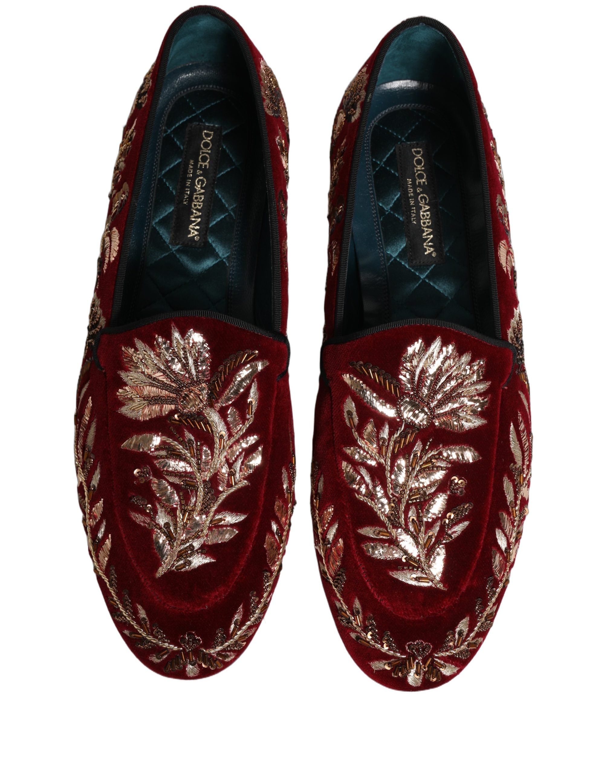Red Velvet Floral Embroidery Loafers Shoes