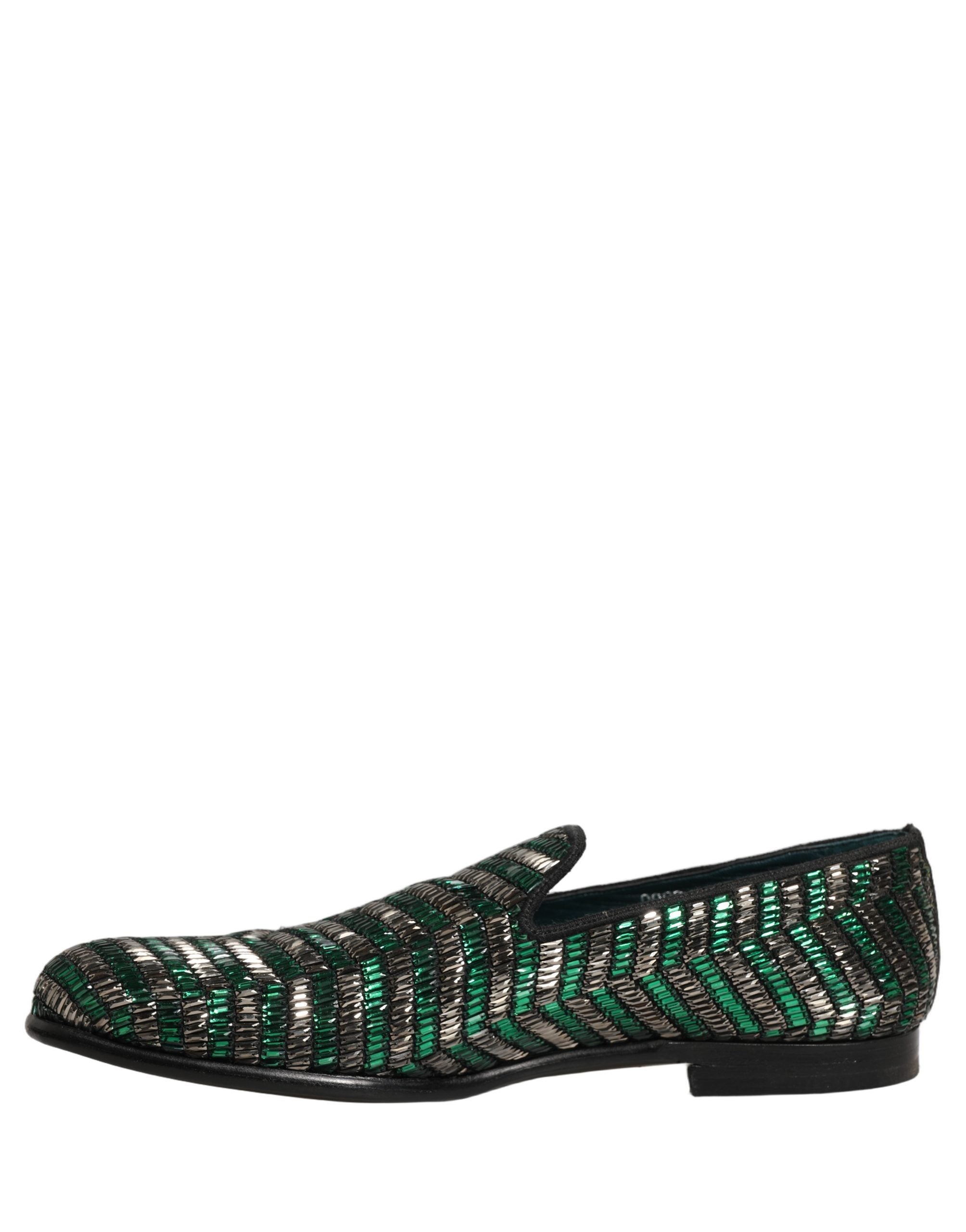 Silver Green Embellished Dress Loafers Shoes