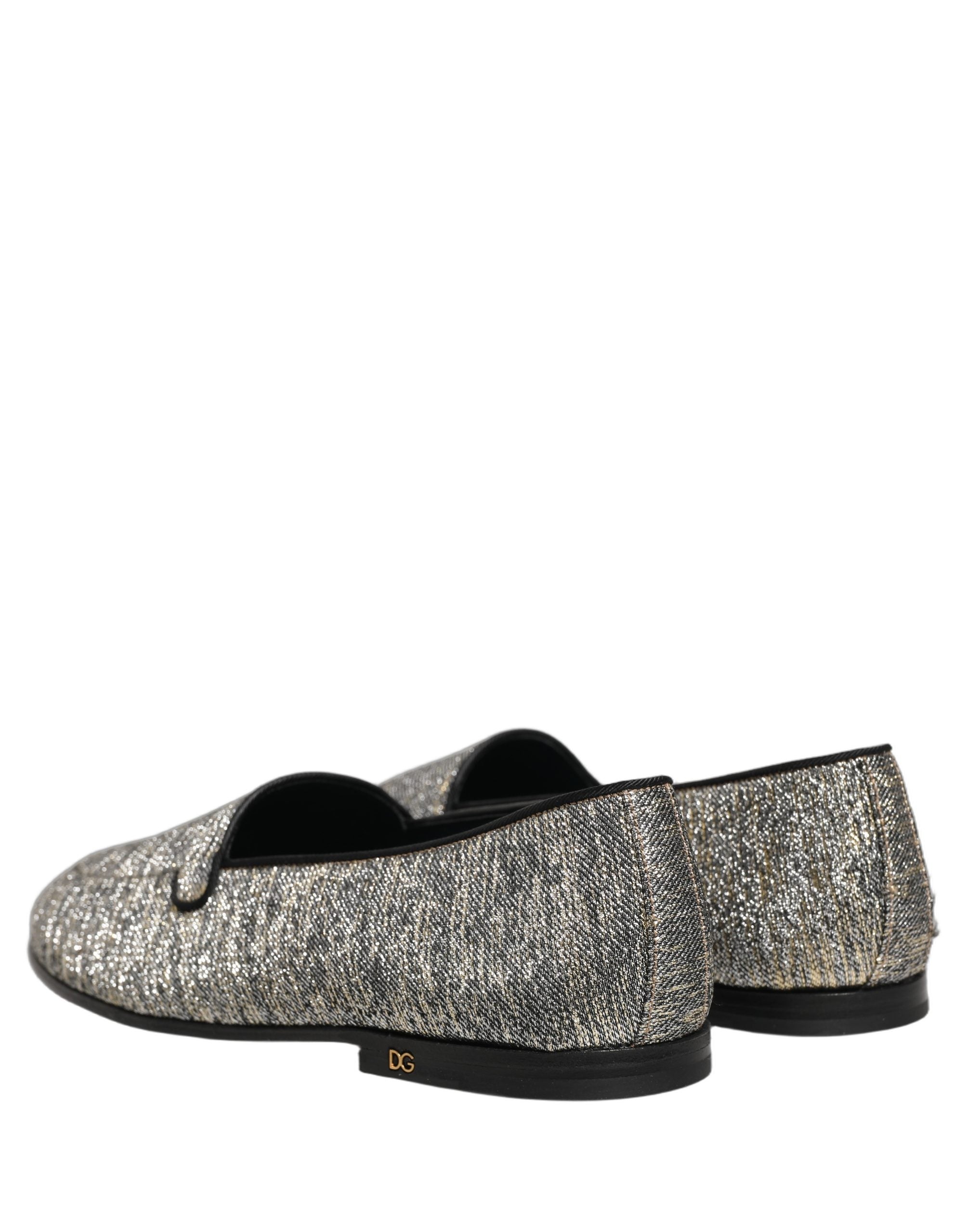 Gray Glitter Lurex DG Logo Dress Loafers Shoes