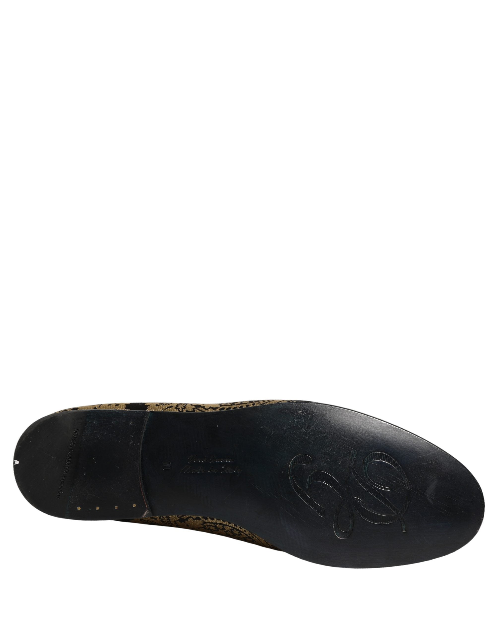 Gold Jacquard Leather Slip On Loafers Shoes