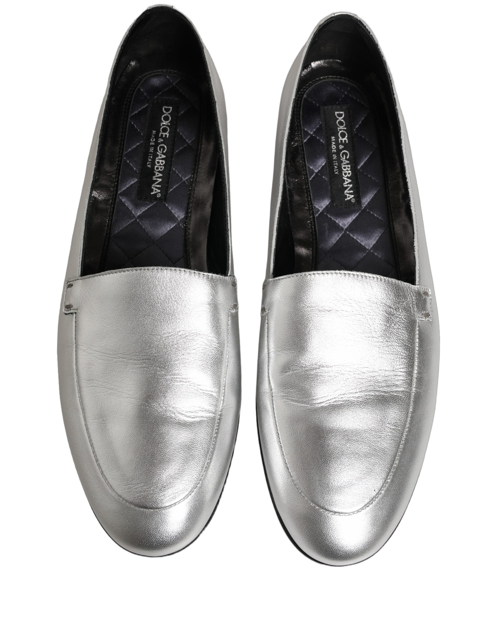 Silver Leather DG Logo Slip On Loafers Shoes