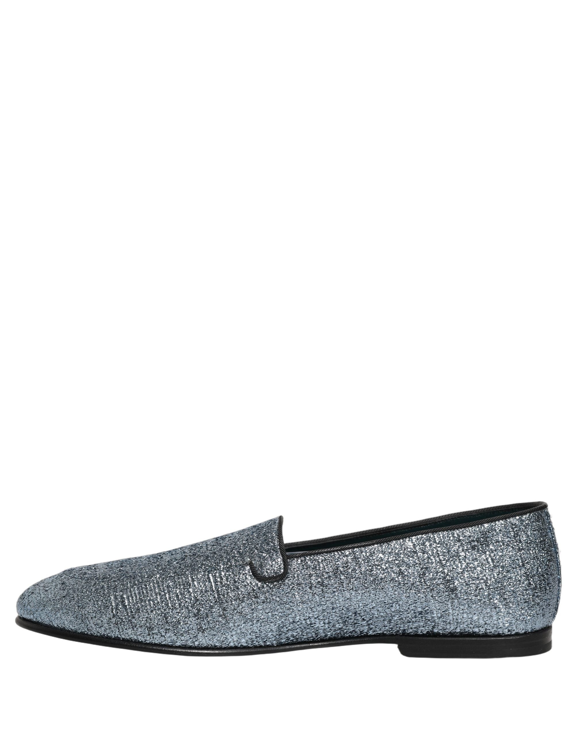 Blue Glitter Lurex DG Logo Dress Loafers Shoes