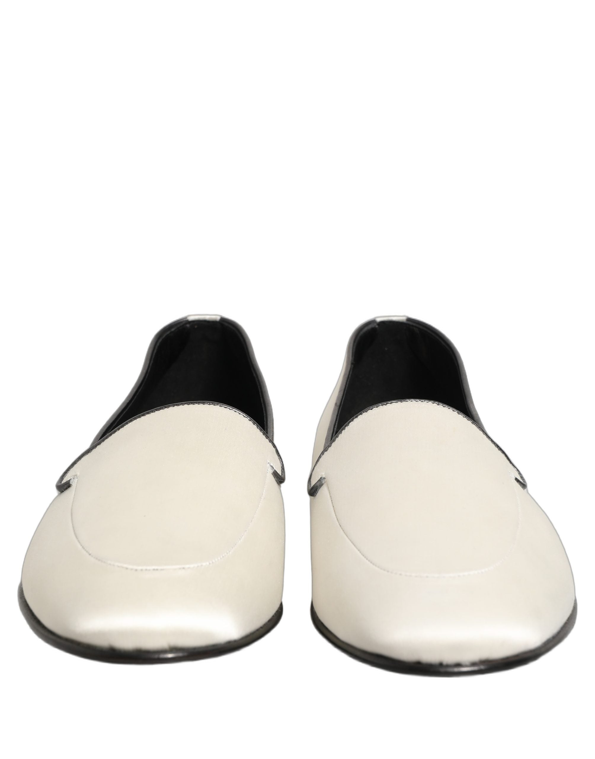 White Satin Logo Slip On Flats Loafers Shoes