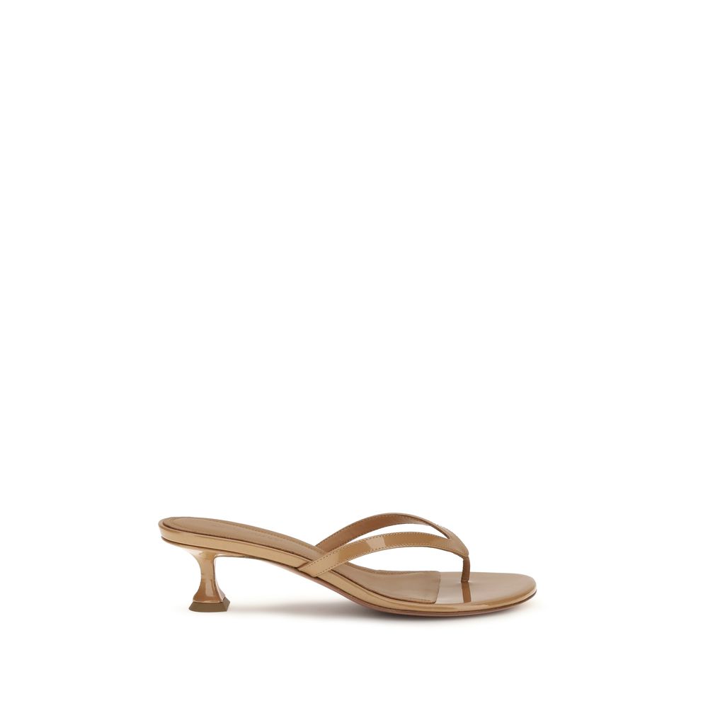 Beige Calf Leather Bos Taurus Flat Sandals