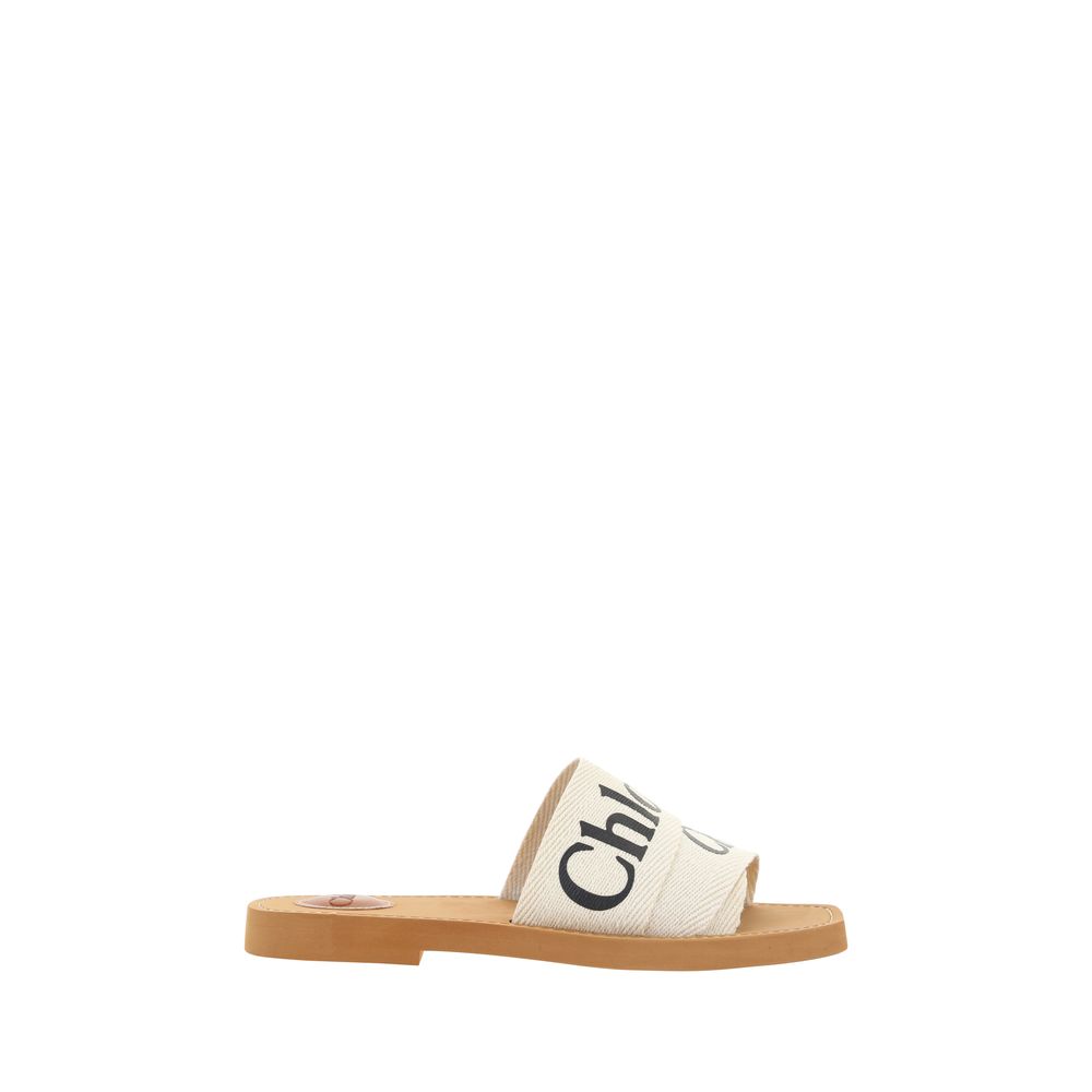 White Linen Flat Sandals