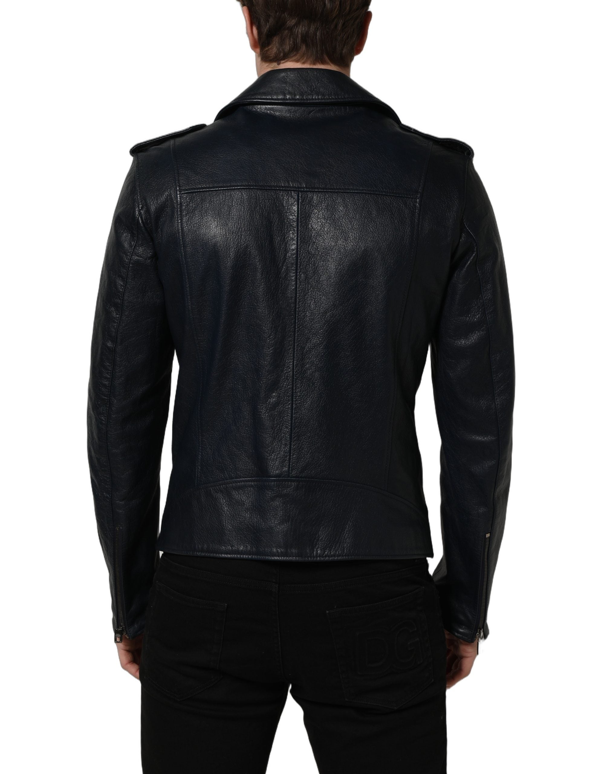 Black Leather Men Biker Coat Goatskin Jacket