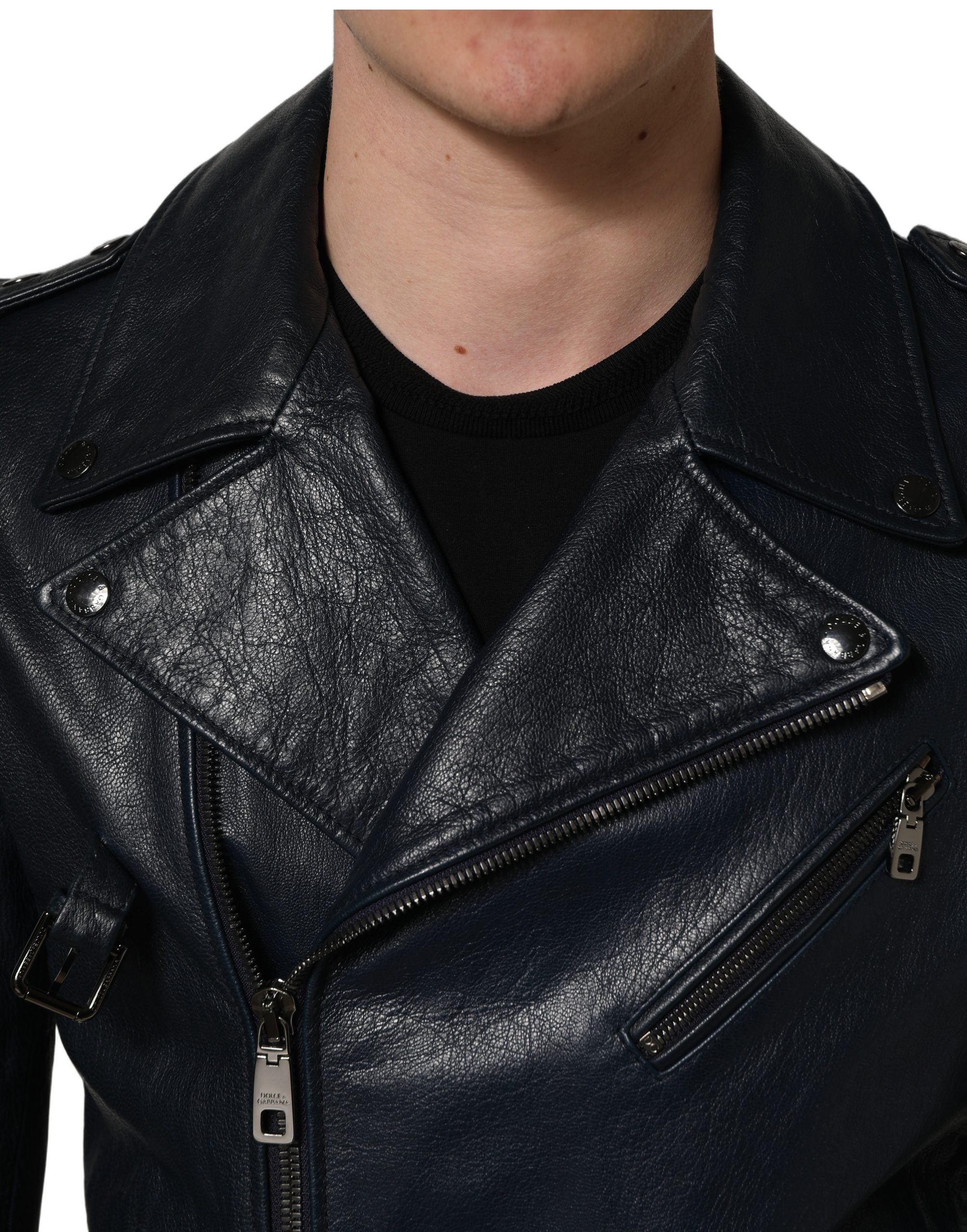 Black Leather Men Biker Coat Goatskin Jacket