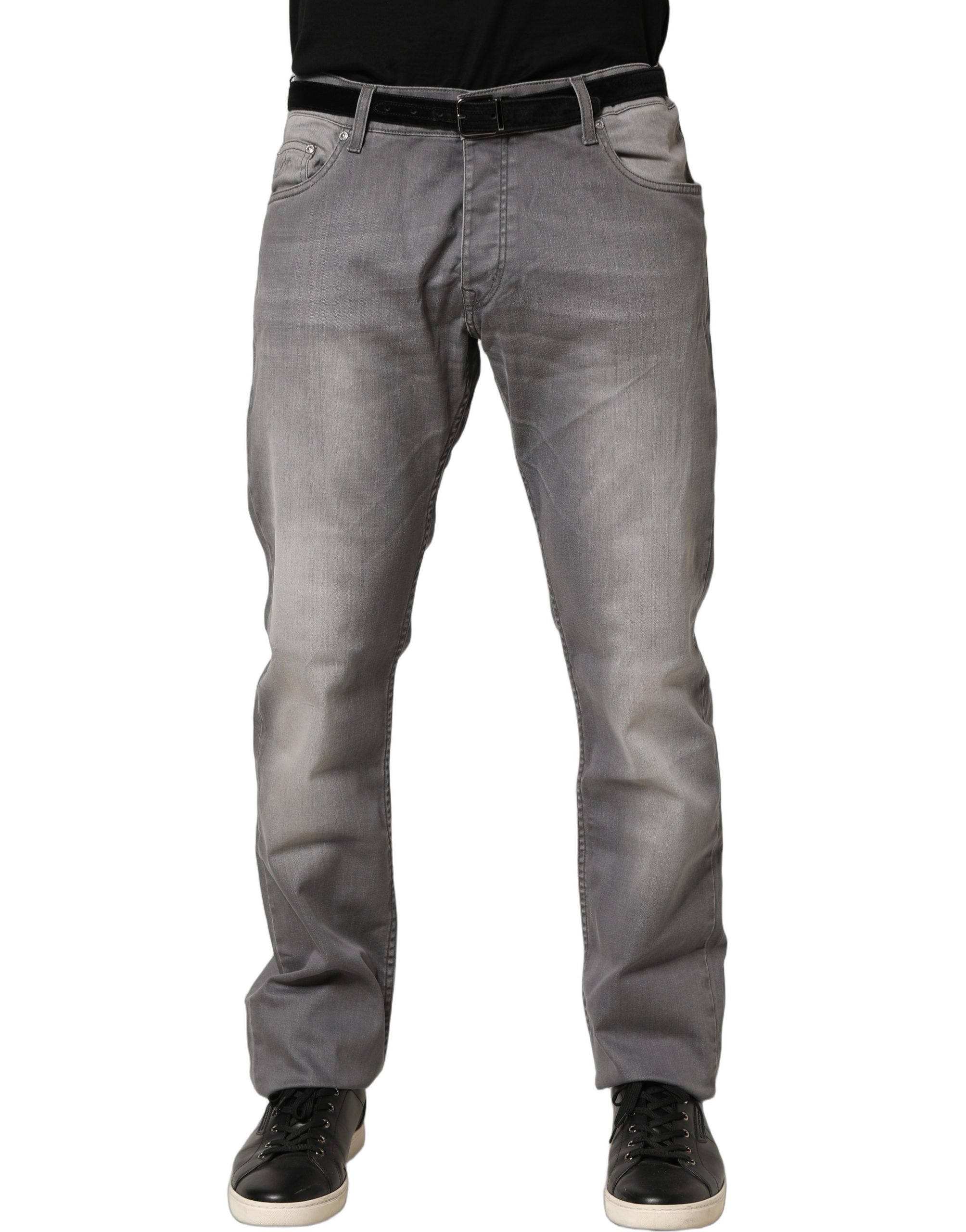 Gray Washed Mid Waist Straight Men Denim Trouser Jeans