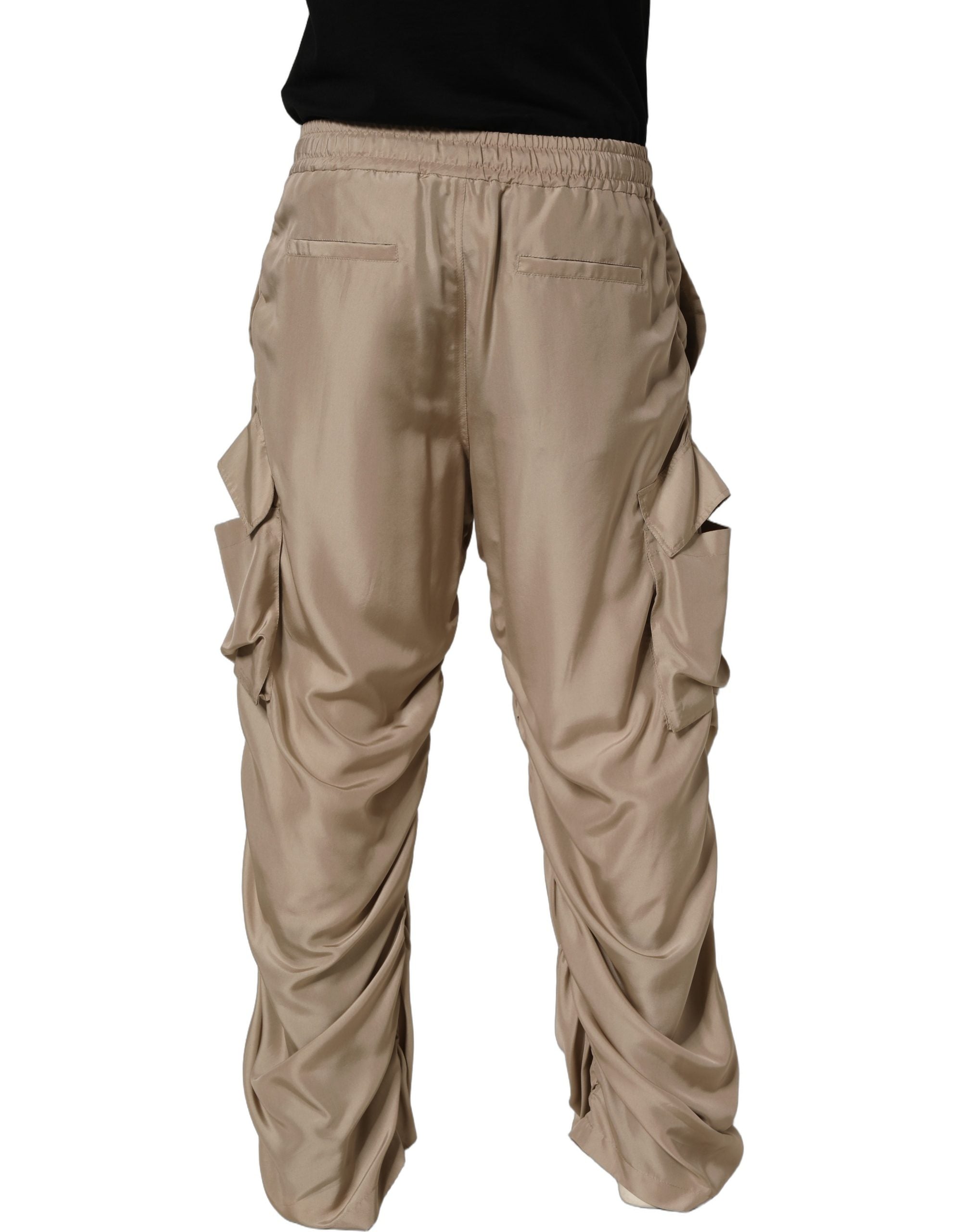 Brown Ruched Cargo Parachute Men Jogger Pants