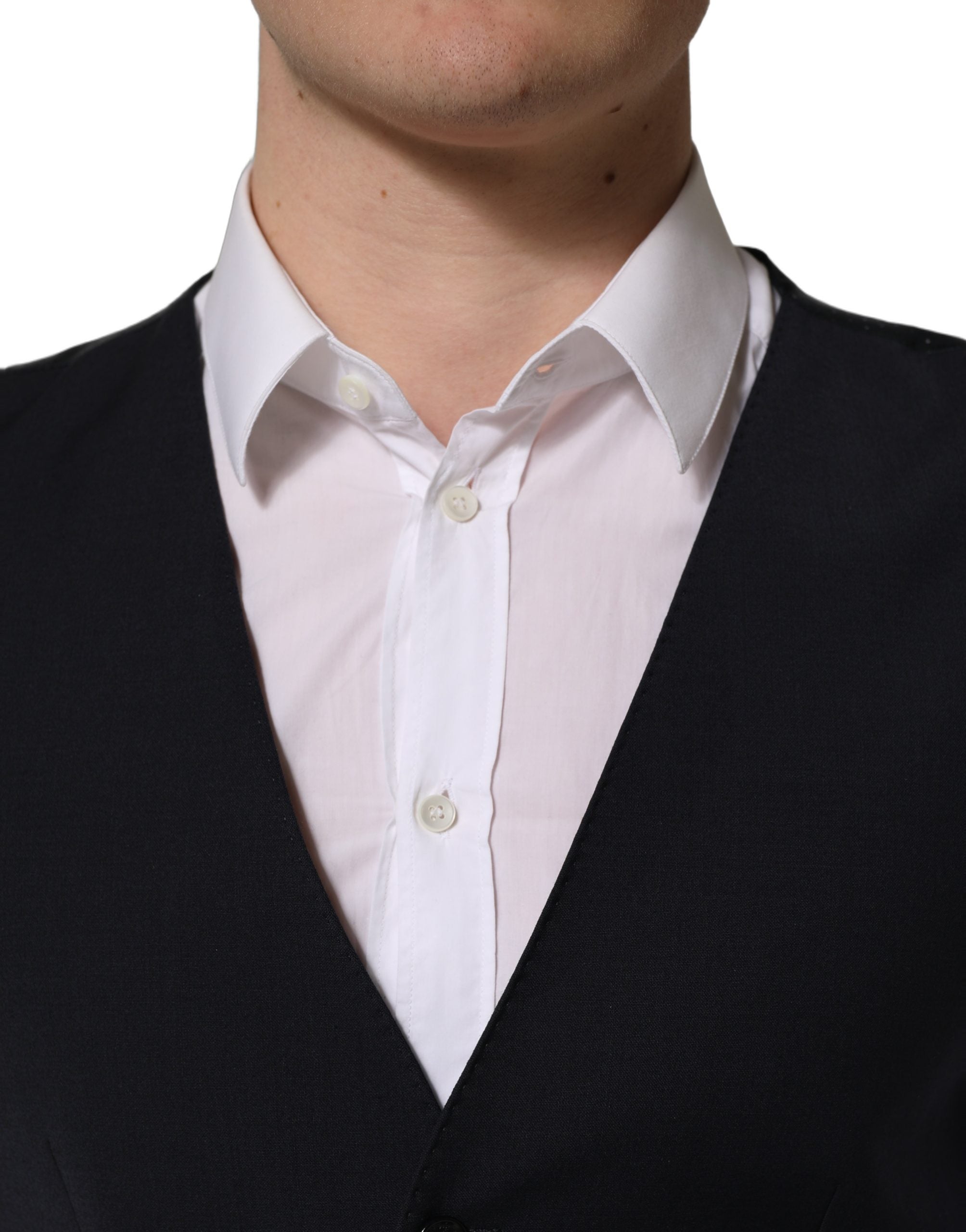 Black Wool Single Breasted Waistcoat Vest